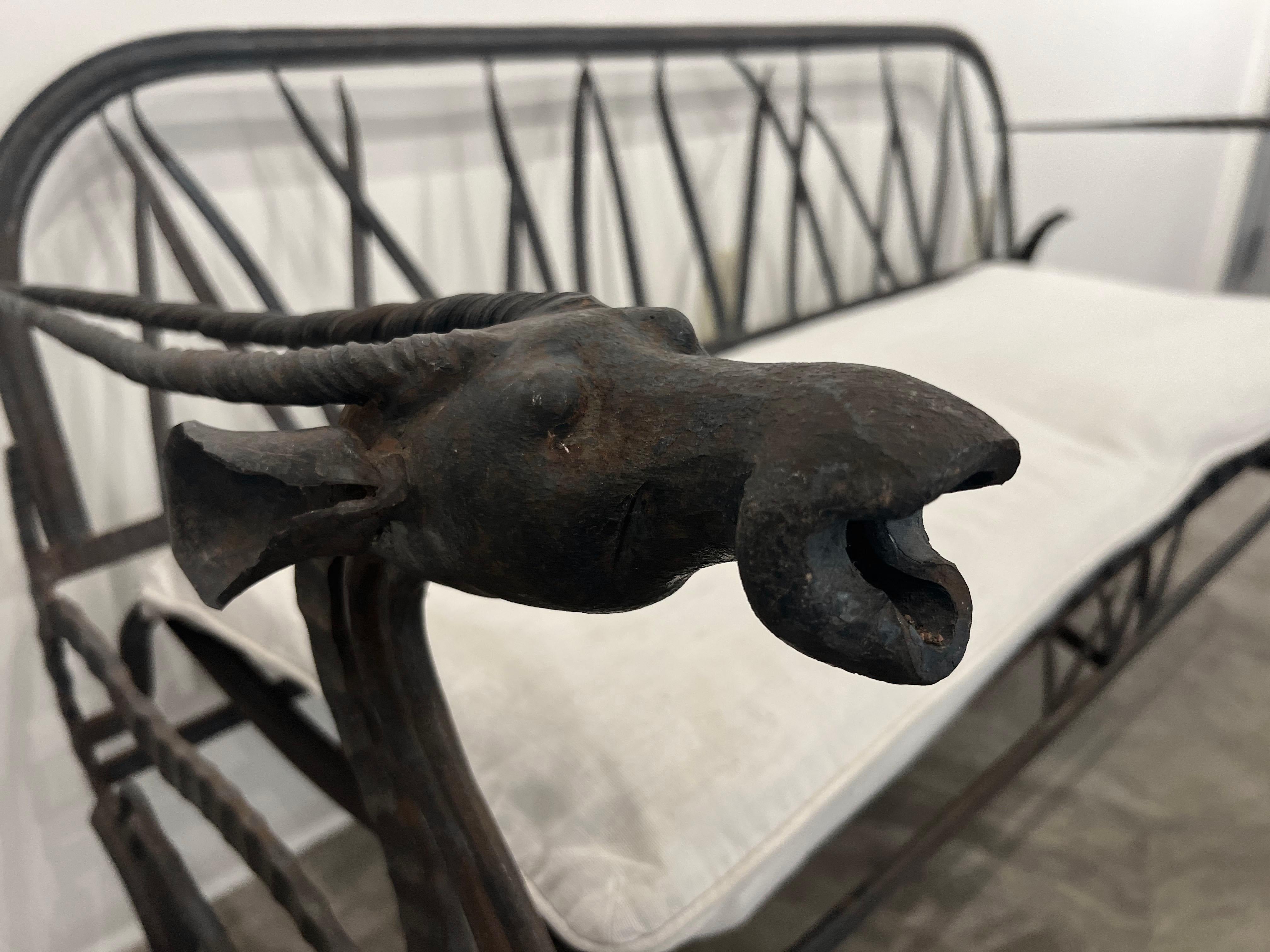 African Oryx Settee Bench, wrought iron by Blacksmith Bill Roan. 