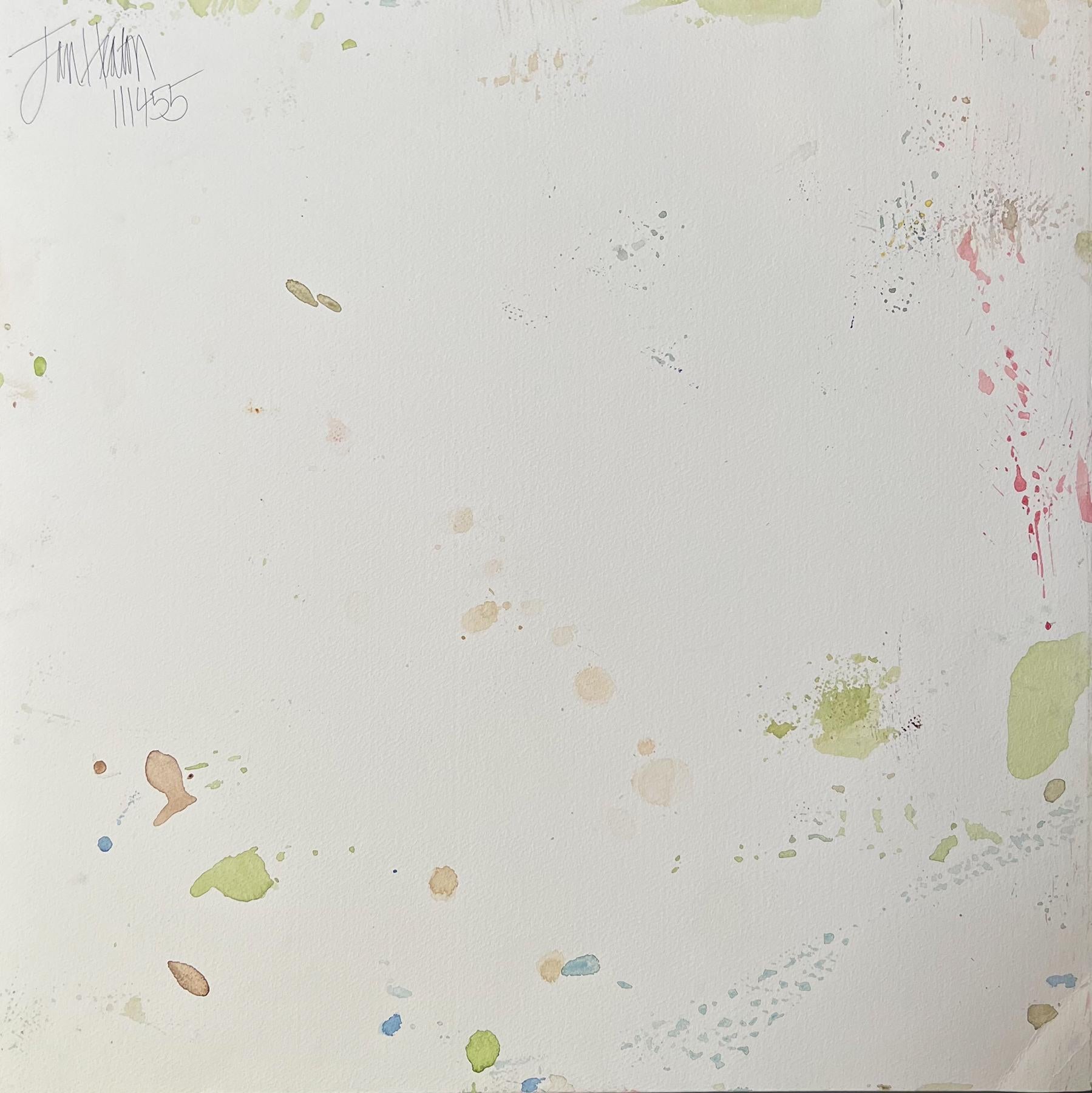 Grass, aquarelle abstraite contemporaine verte sur papier - Marron Abstract Drawing par Jan Heaton