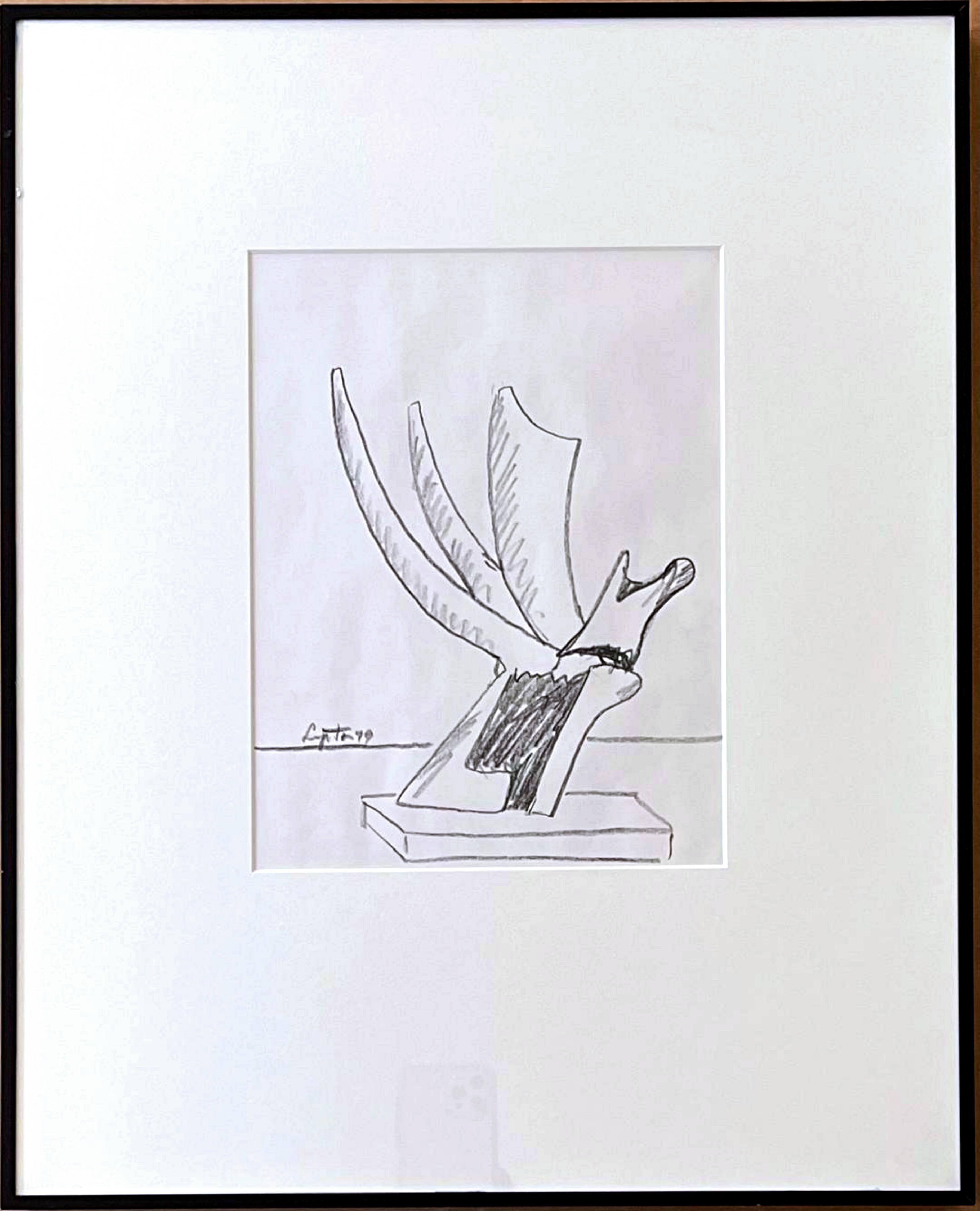 Seymour Lipton, Skulpturenstudie ohne Titel, signierte Kohlezeichnung, gerahmt im Angebot 1