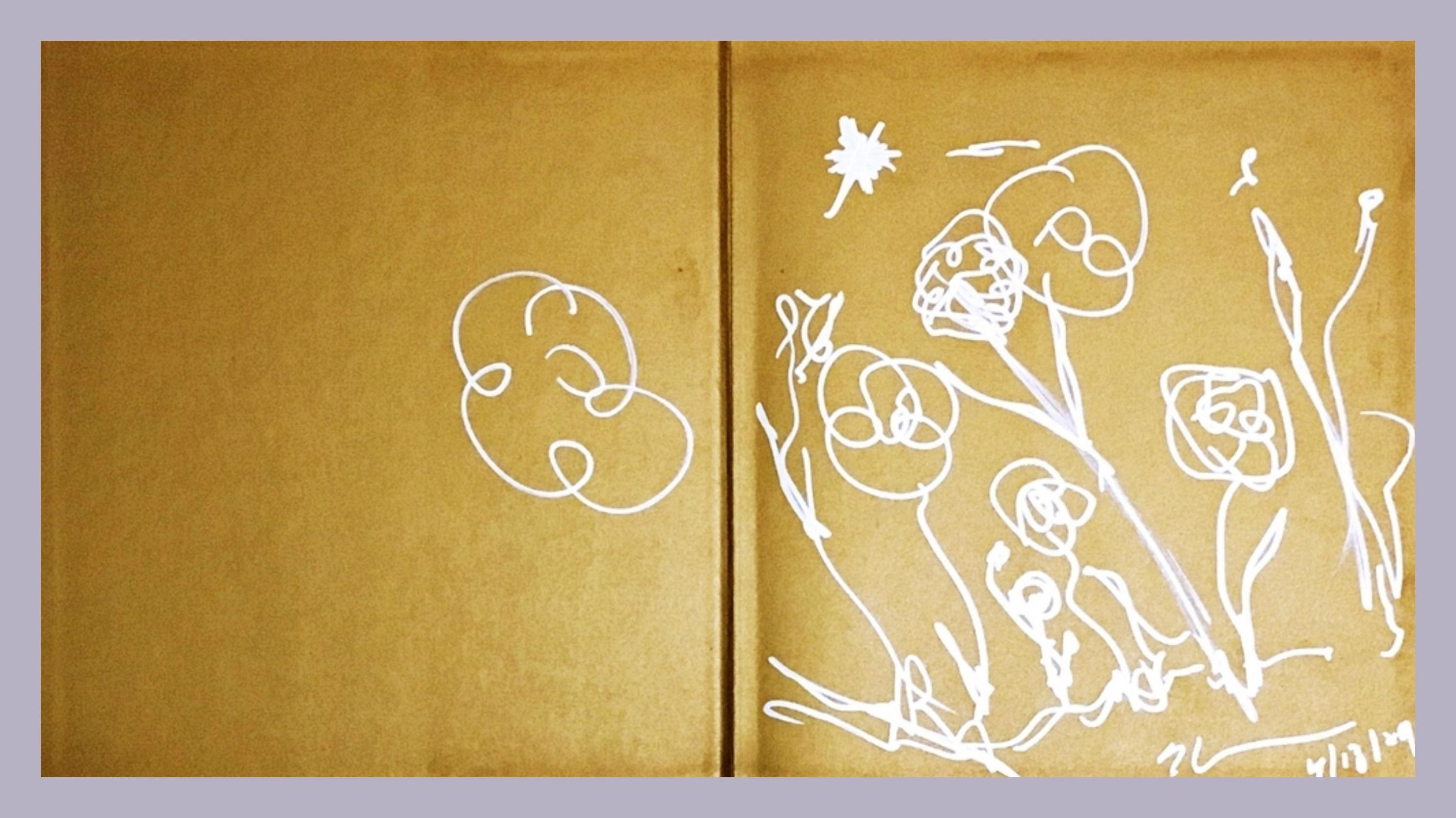 Jeff Koons Landscape Art - Flowers and sun drawing signed & dated in Versailles monograph Pop art landscape
