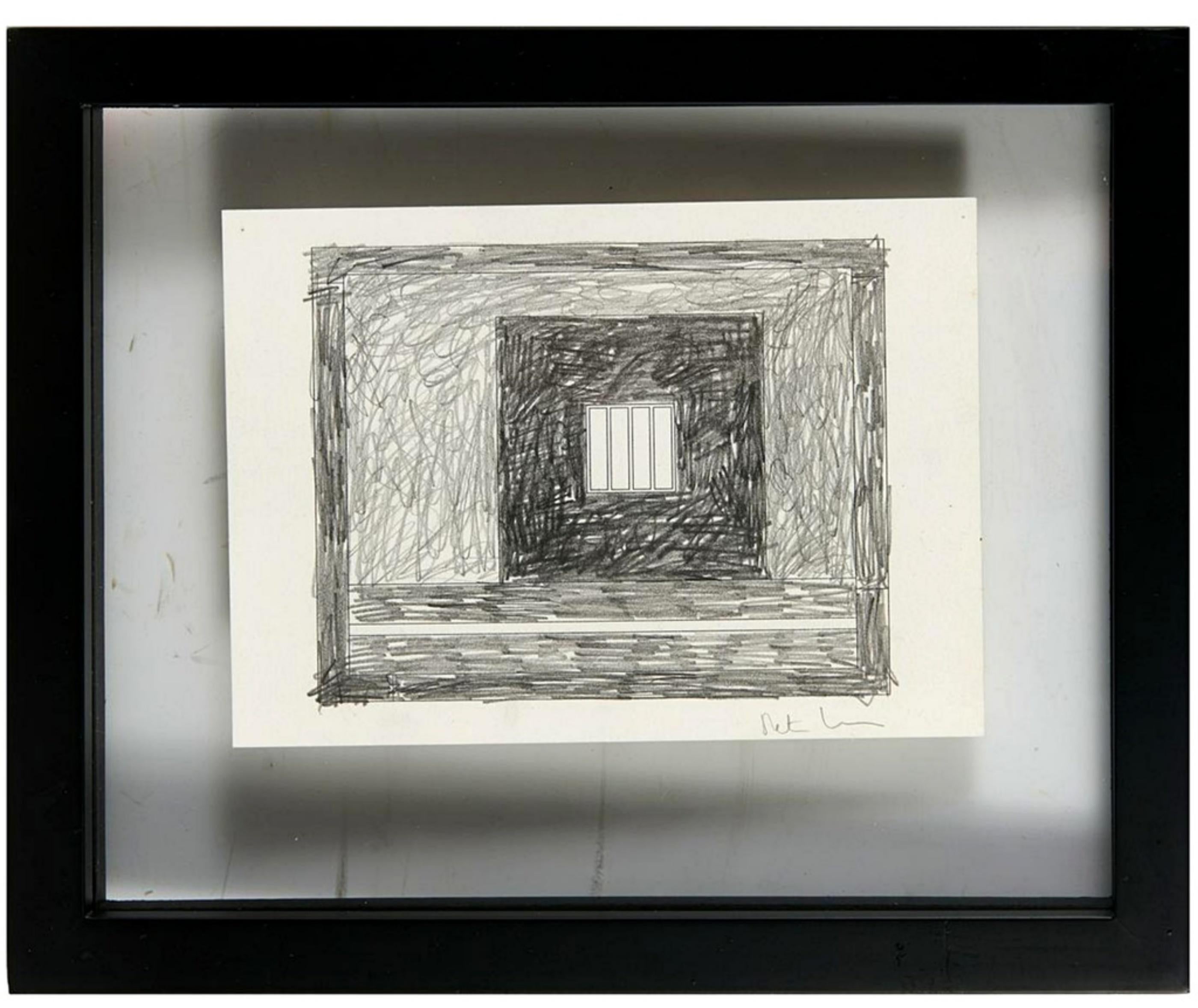 Peter Halley Abstract Drawing - Prison 30, unique signed drawing 1990s by renowned contemporary artist, framed