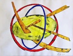 Peinture sculpturale expressionniste abstraite sur papier, signée Knoedler