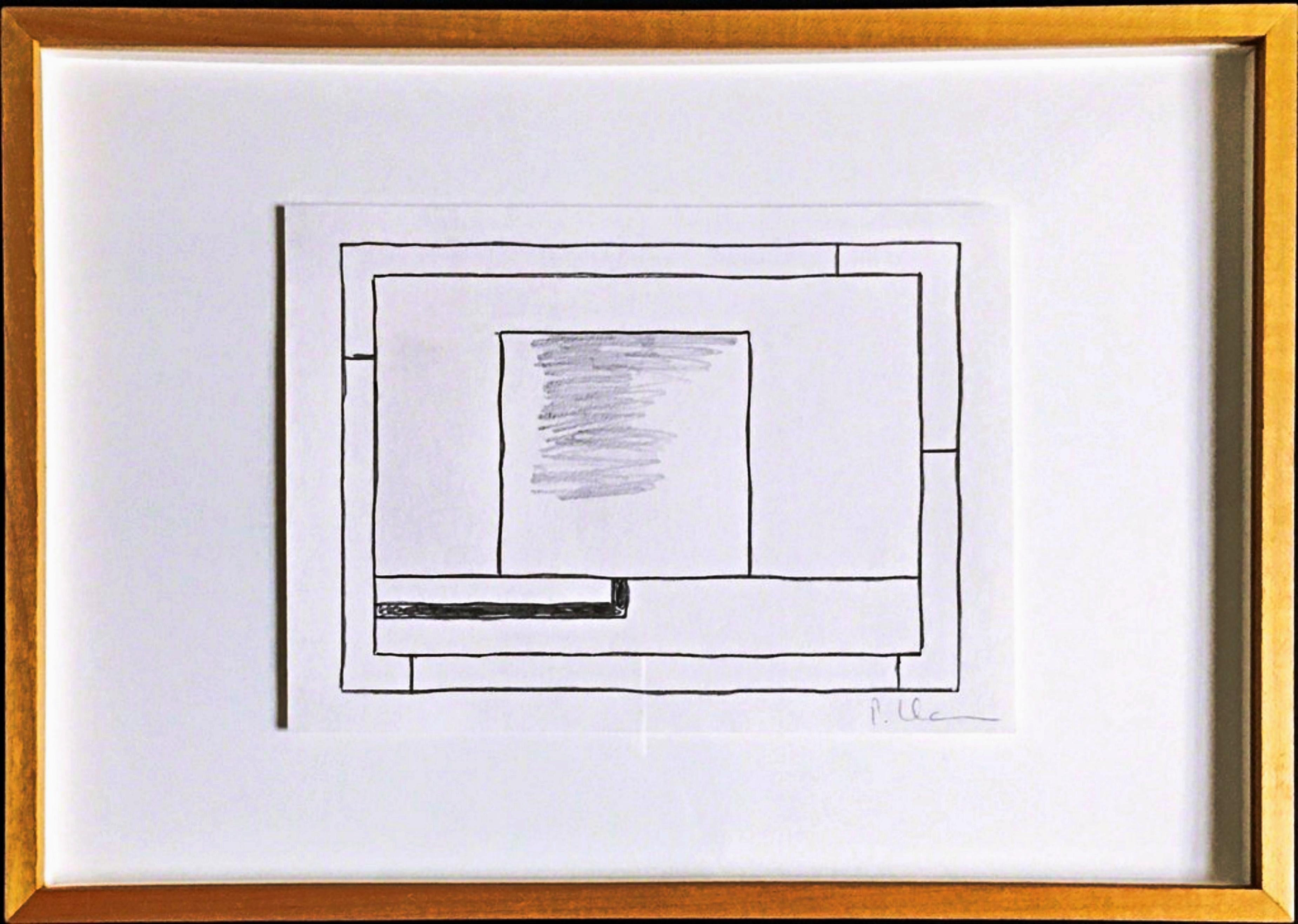 Peter Halley Abstract Drawing - Untitled Geometric Abstraction (unique graphite drawing gifted to fellow artist)