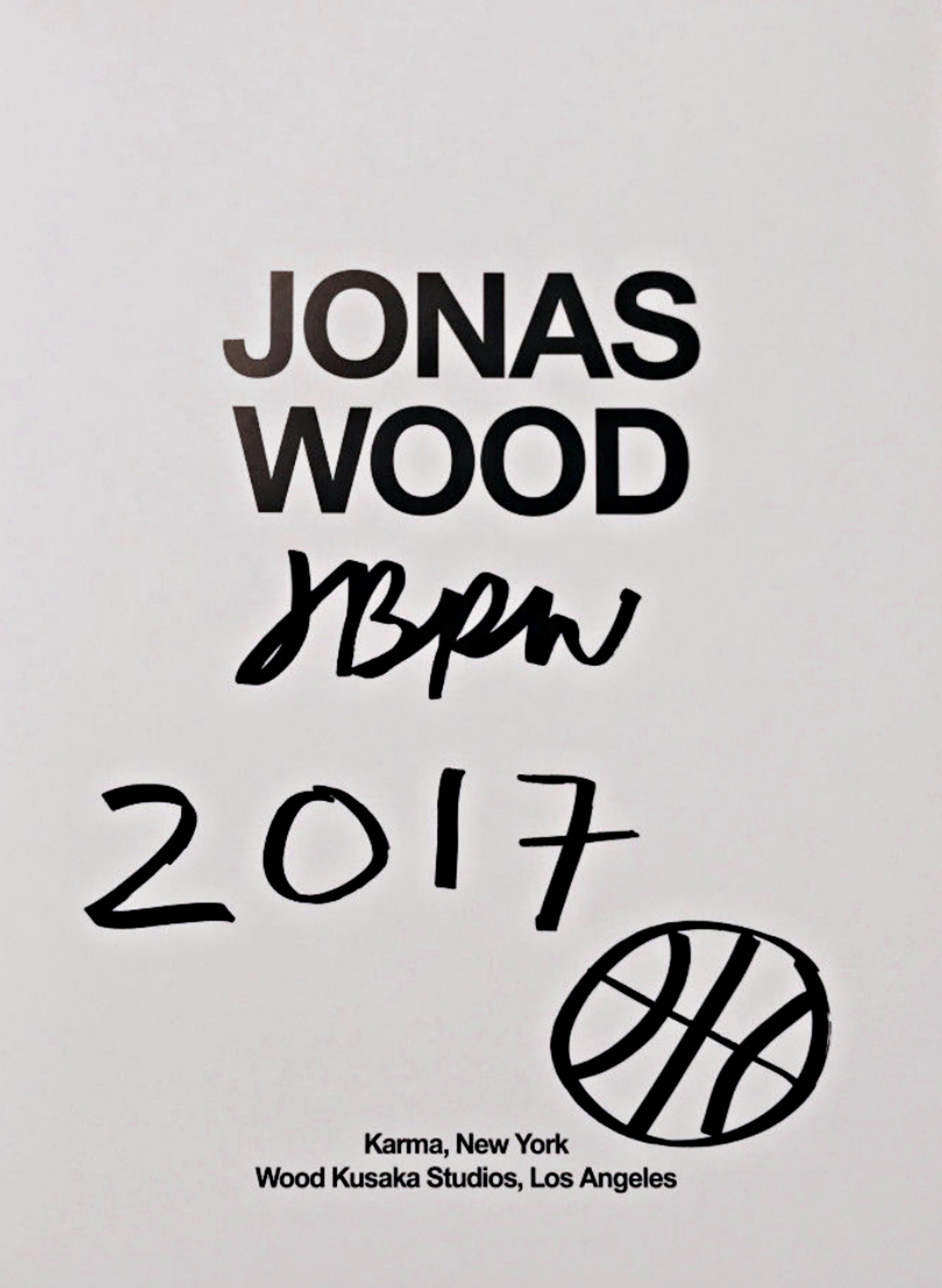 Clippings: hardback monograph, hand signed with the artist's baseball drawing - Print by Jonas Wood