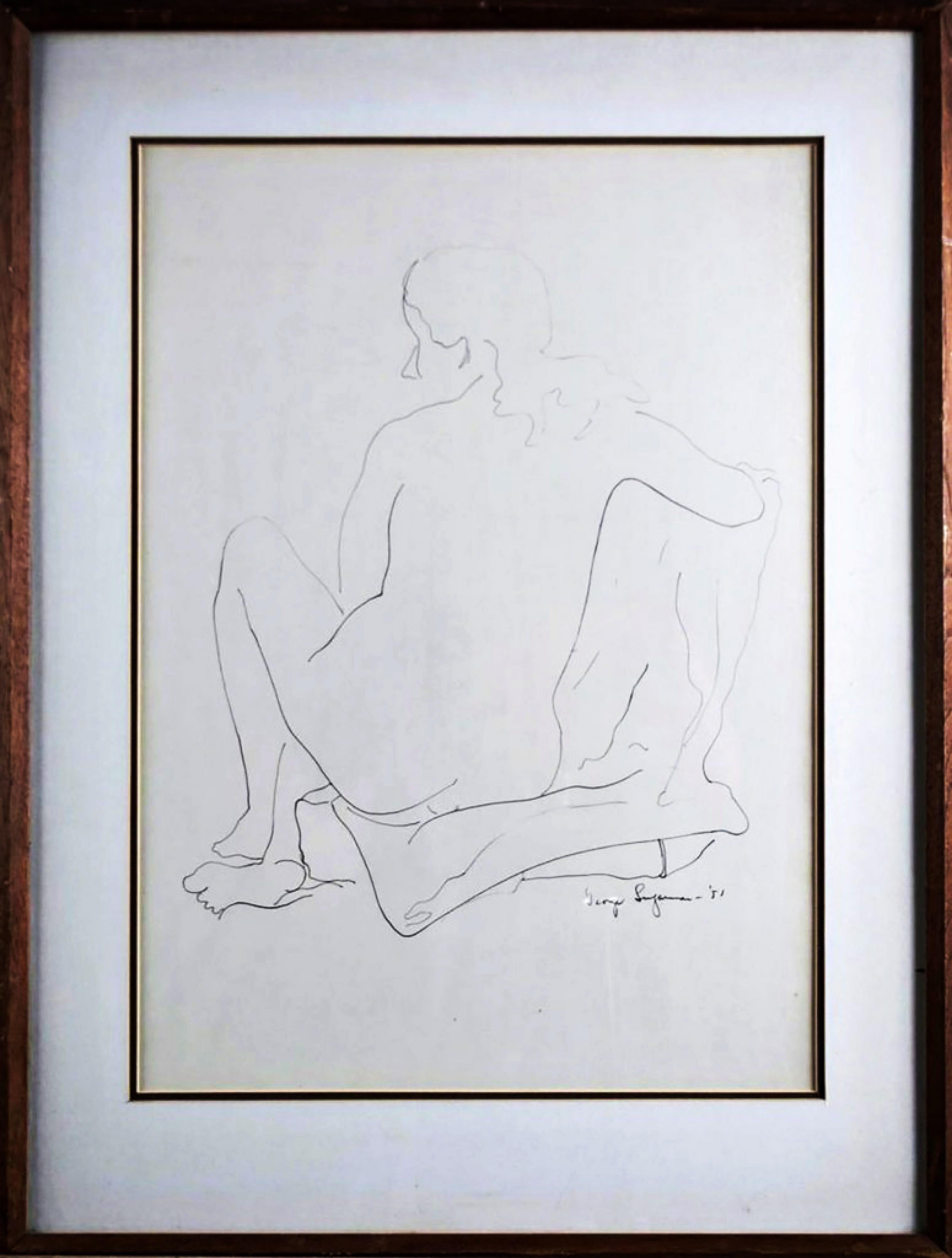 George Sugarman Figurative Art - Original nude drawing mid century modern art by renowned sculptor - rare piece