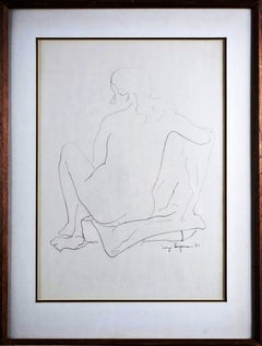 Retro Original nude drawing mid century modern art by renowned sculptor - rare piece