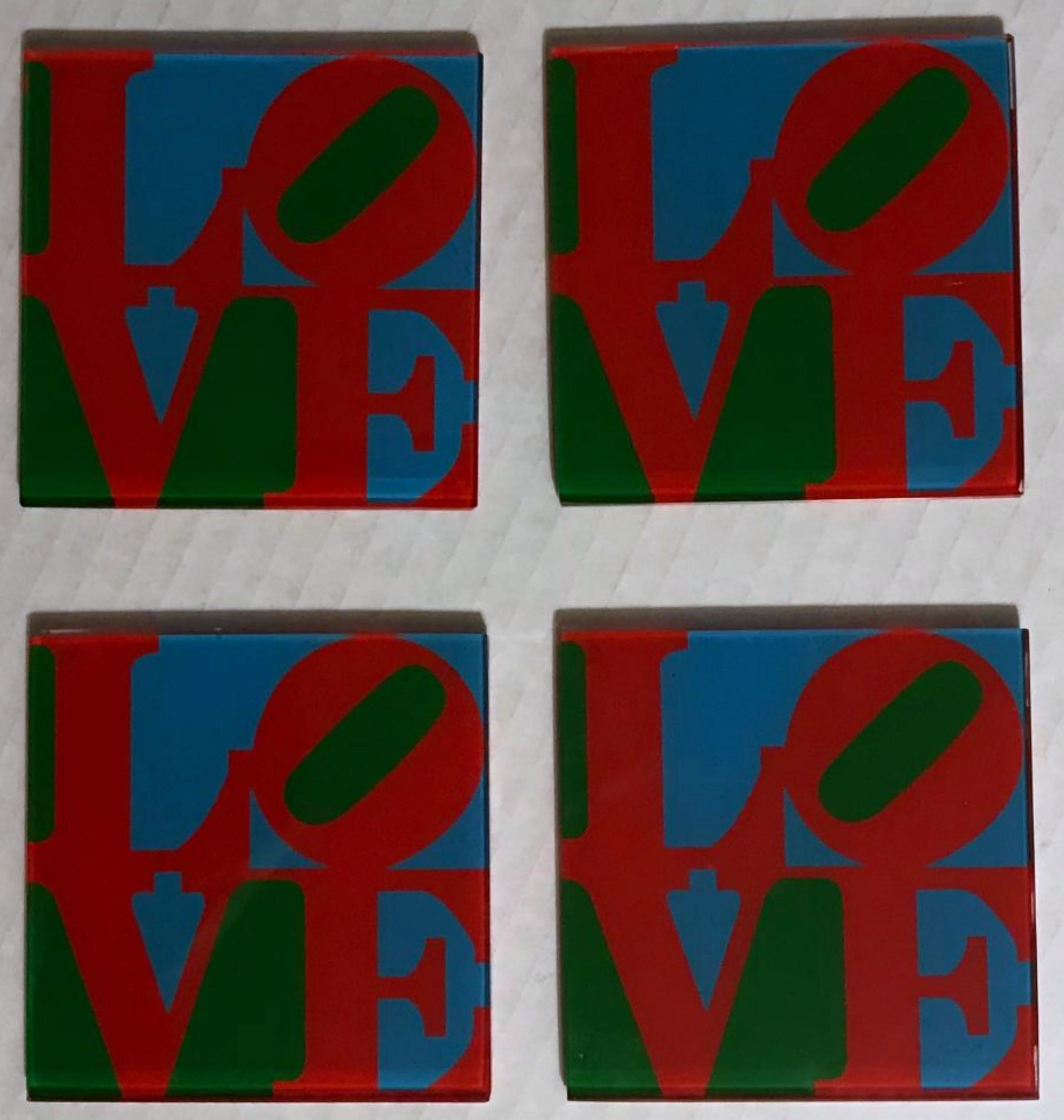 Set of Four Glass Coasters (official; stamped by the Indianapolis Museum of Art) - Mixed Media Art by Robert Indiana