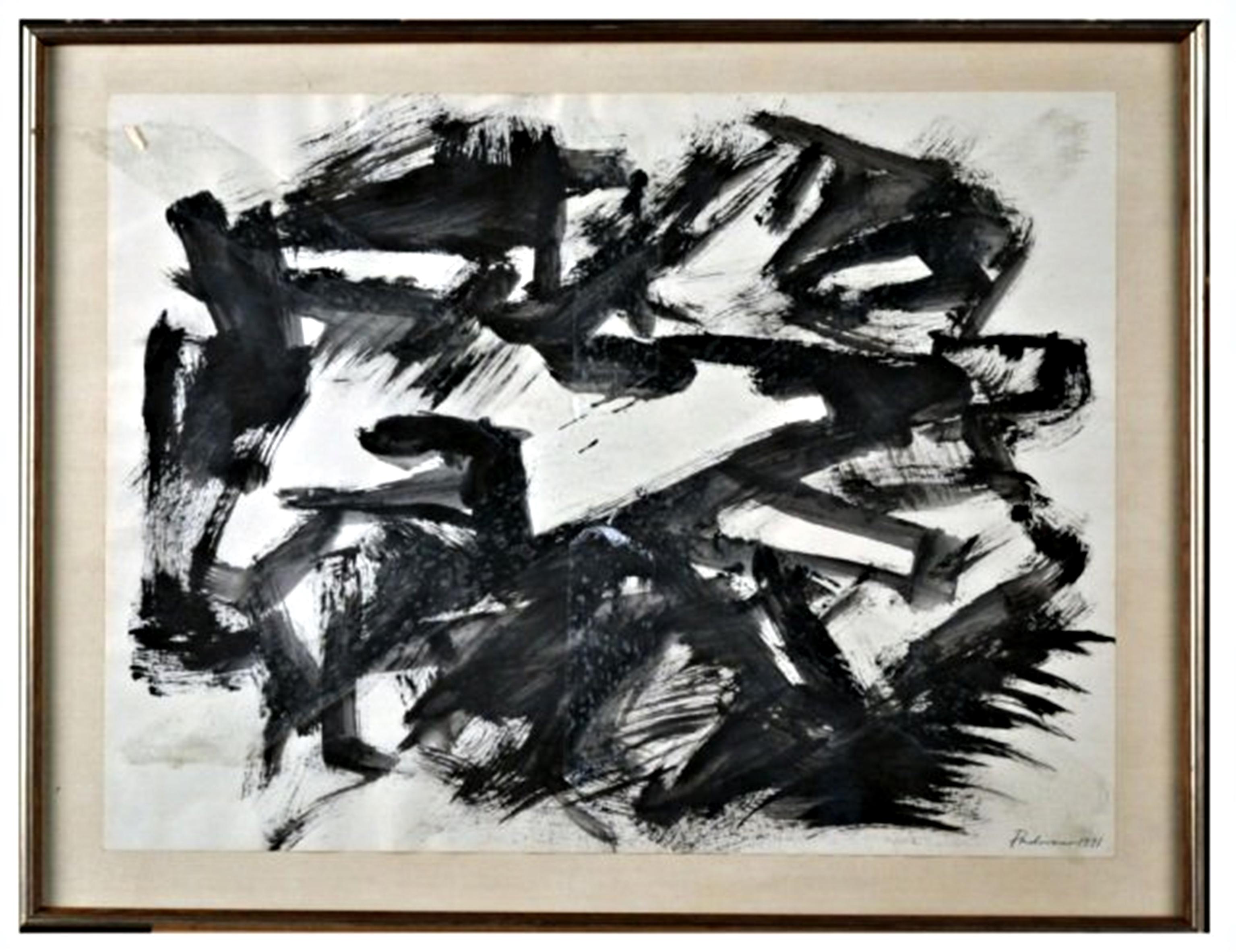 Abstrakt-expressionistische Zeichnung ohne Titel des Bildhauers, signiert, 1970er Jahre