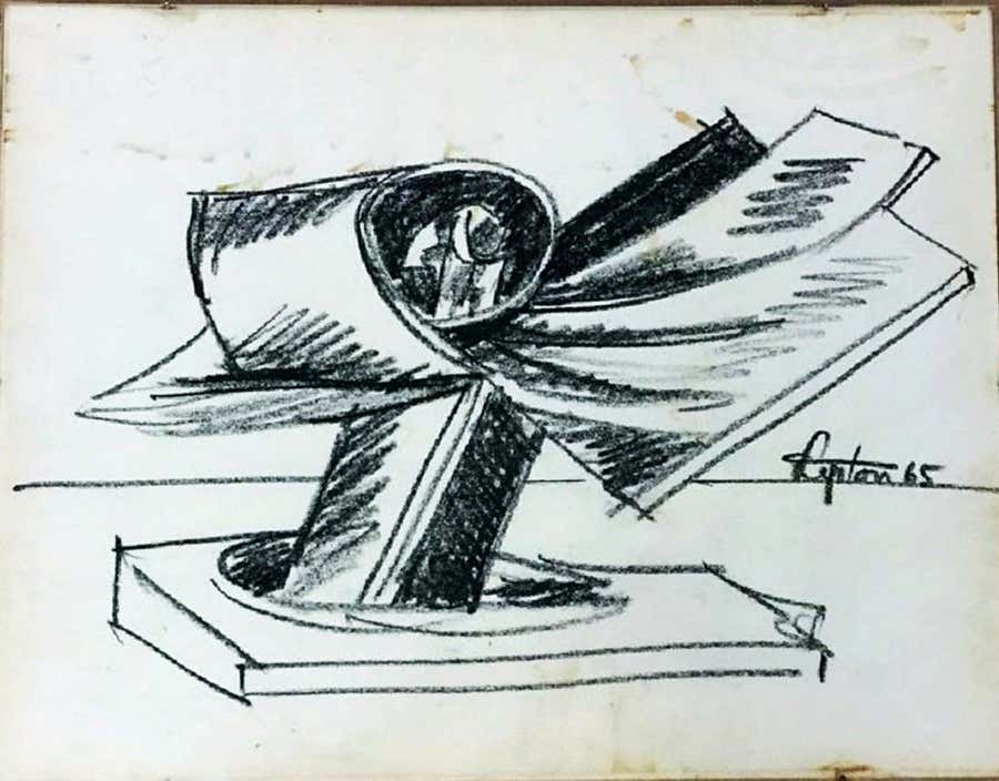 Study for Pacific Bird Sculpture, Crayon on paper, signed, Marlborough-Gerson