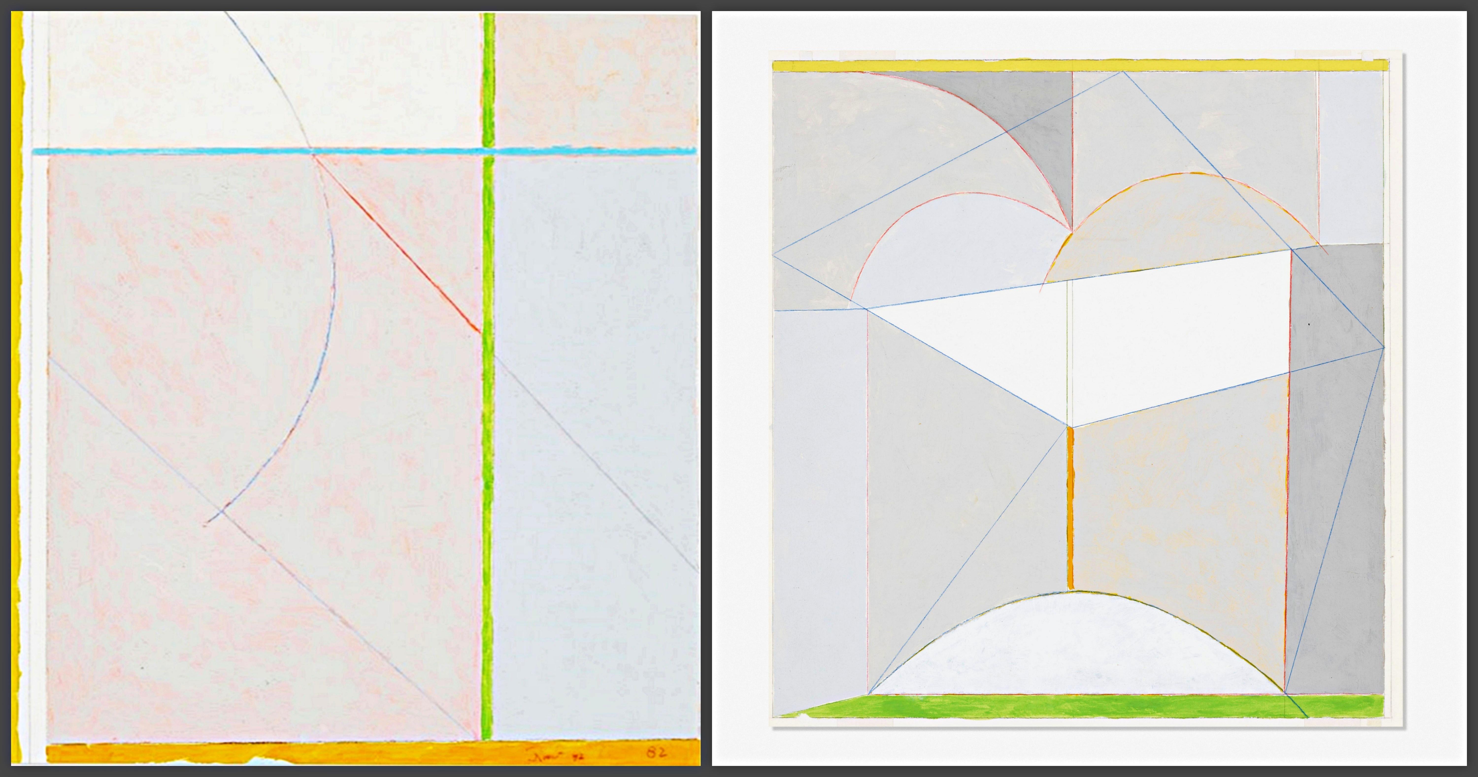 James Rosati Abstract Drawing – Ohne Titel Geometrische Abstraktion (unique zweiseitige Acryl- und Bleistiftzeichnung)