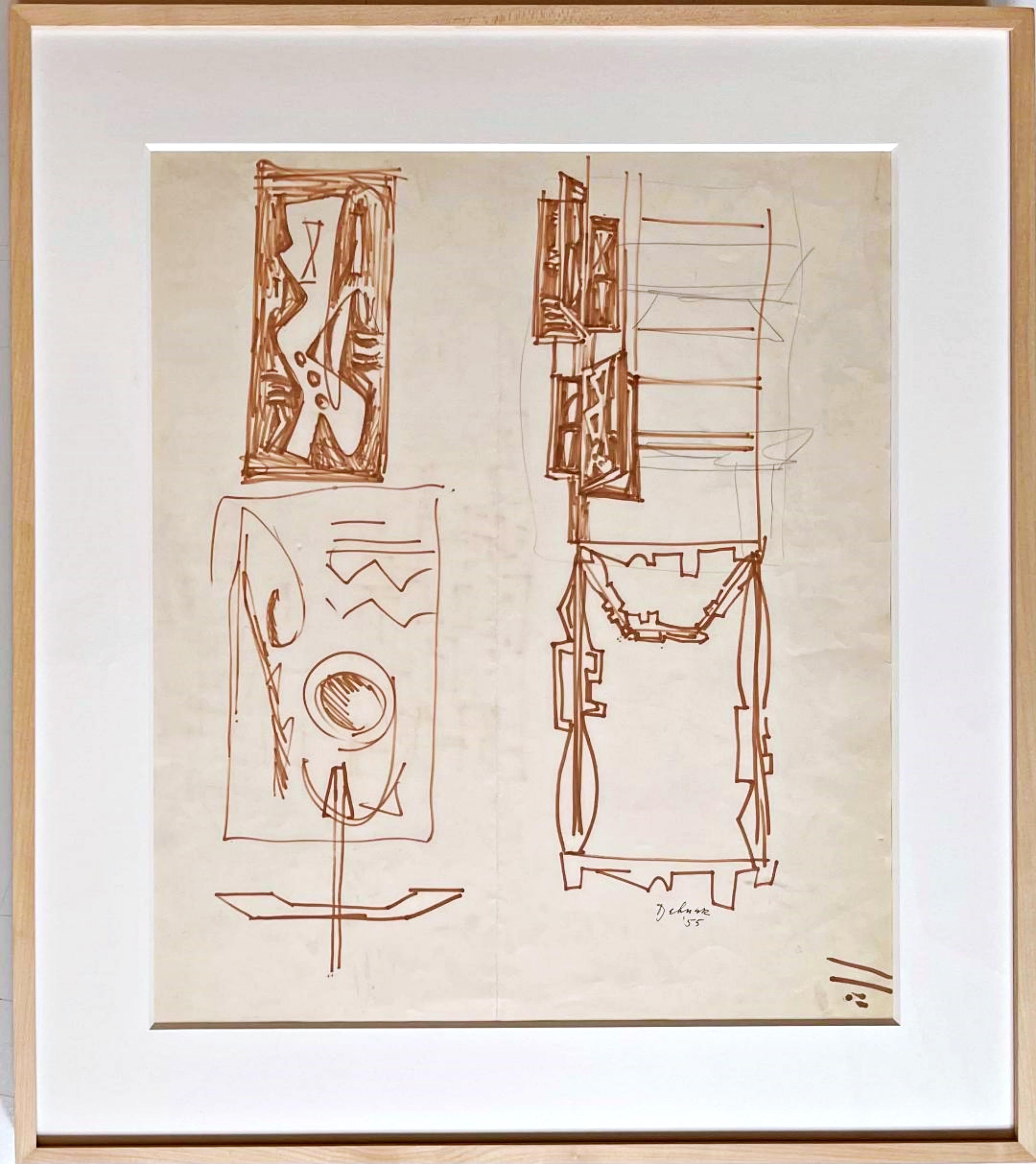 Dorothy Dehner Abstract Drawing – Ohne Titel Moderne abstrakte skulpturale Zeichnung aus der Mitte des Jahrhunderts