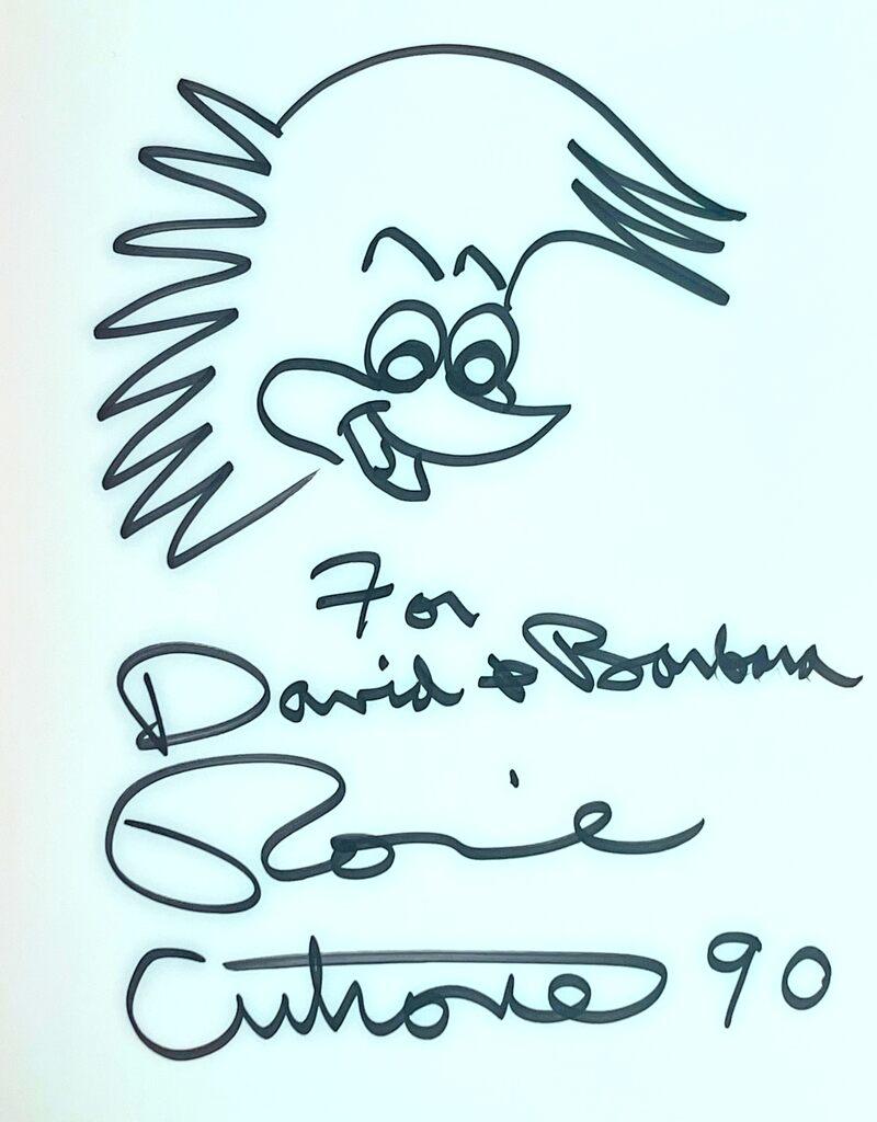 Original bird drawing (hand signed and inscribed by Ronnie Cutrone) in monograph For Sale 1