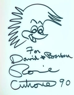 Original bird drawing (hand signed and inscribed by Ronnie Cutrone) in monograph
