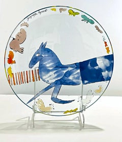 Rare sérigraphie vintage d'une grande licorne sur bol en verre, Rosenthal Inc. 