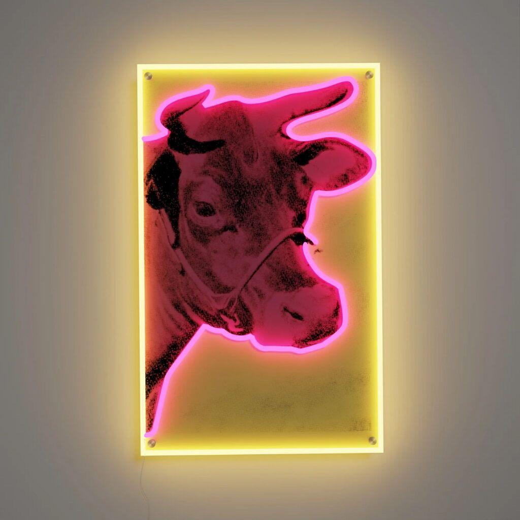 Andy Warhol Animal Print - Lt Ed of 500 3-d Neon Fluorescent light Cow Wall Display Sign with wall plug COA