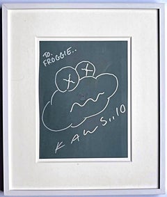 Dessin de nuage sans titre signé sur papier coloré (encadré) par le célèbre artiste de rue.