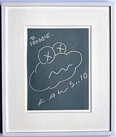 dessin unique signé et inscrit par le célèbre artiste de rue KAWS (encadré)