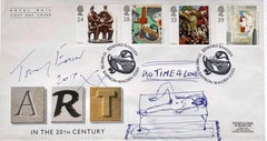 No Time 4 Love, dessin original à l'encre signé et titré sur couverture Royal Mail 1st Day