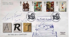 No Time 4 Love, dibujo original a tinta firmado y titulado en Royal Mail FDC, enmarcado