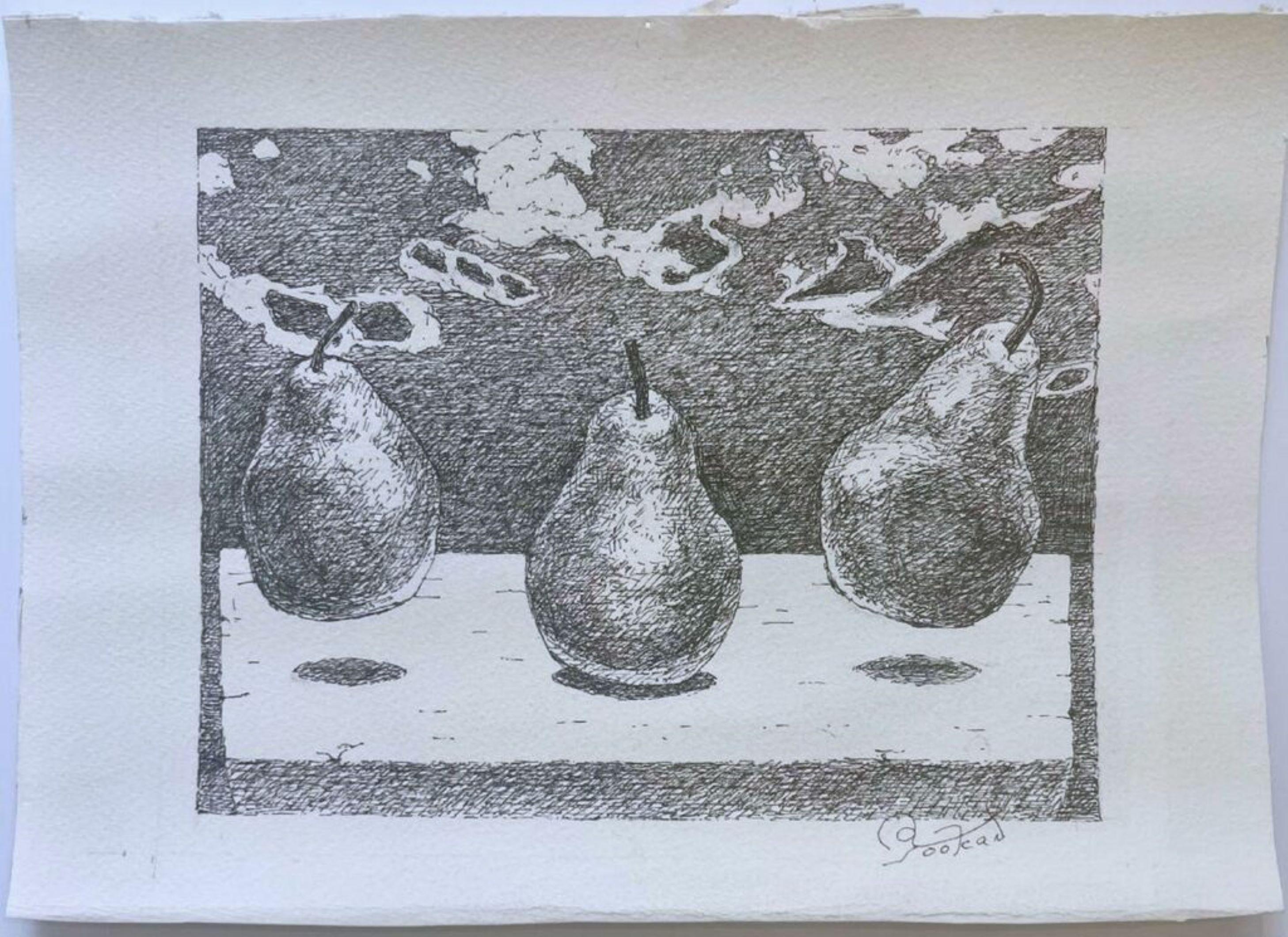 Dancing Pears Kunst über Lebensmittel Exquisite einzigartige signierte Tuschezeichnung japanischer Künstler