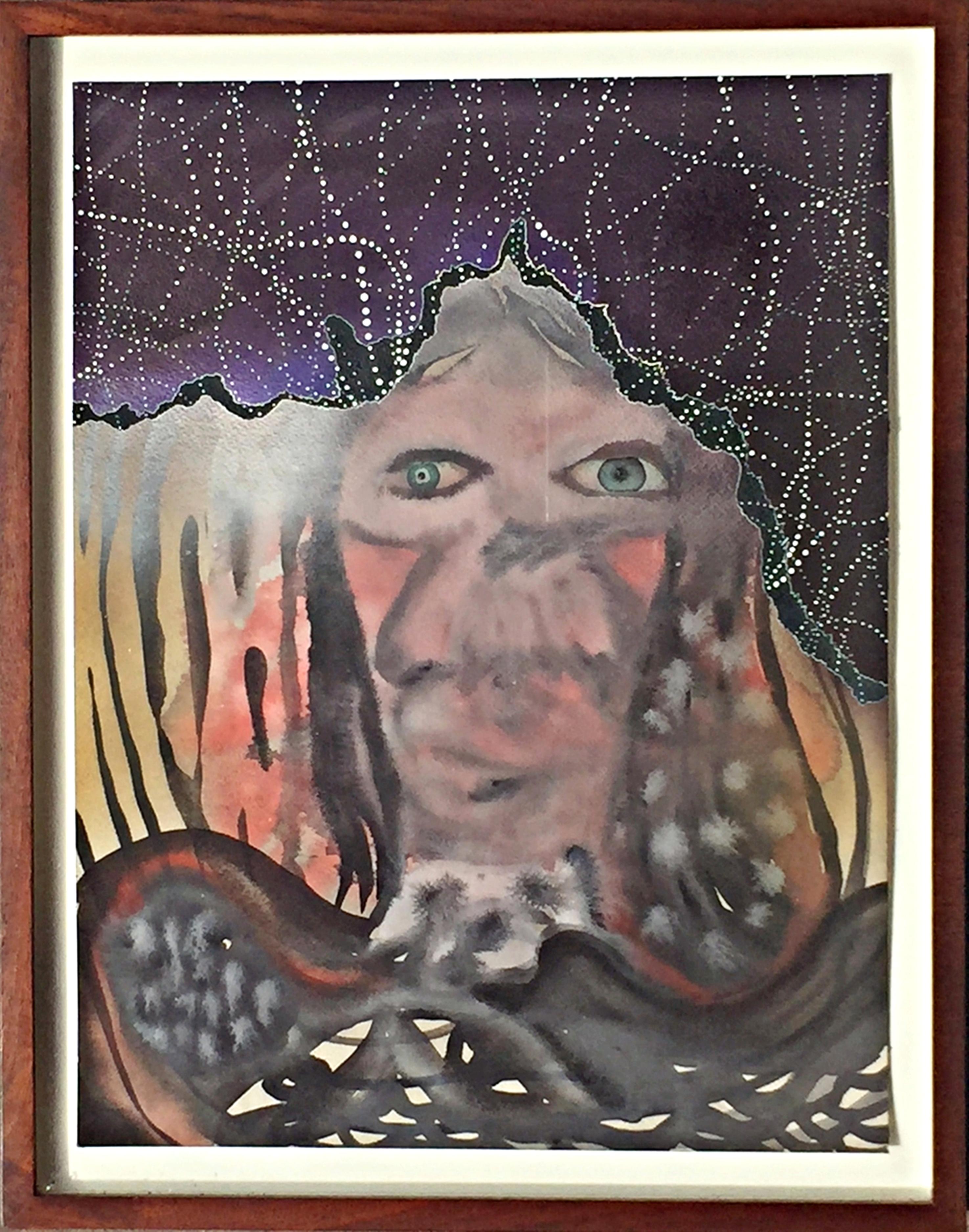 Abstract Drawing di Chris Vasell - Senza titolo (Cielo, Volti), dipinto unico firmato Provenienza: Blum & Poe Surrealista