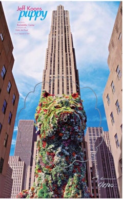 dessin floral original sur impression de coquelicot du Rockefeller Center, signé à la main par Koons