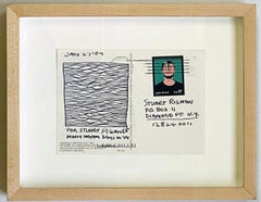 Wavy lines original signed Minimalist ink drawing on card with Andy Warhol stamp
