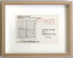 Des lignes dans quatre directions différentes, dessin original signé et inscrit sur une carte postale