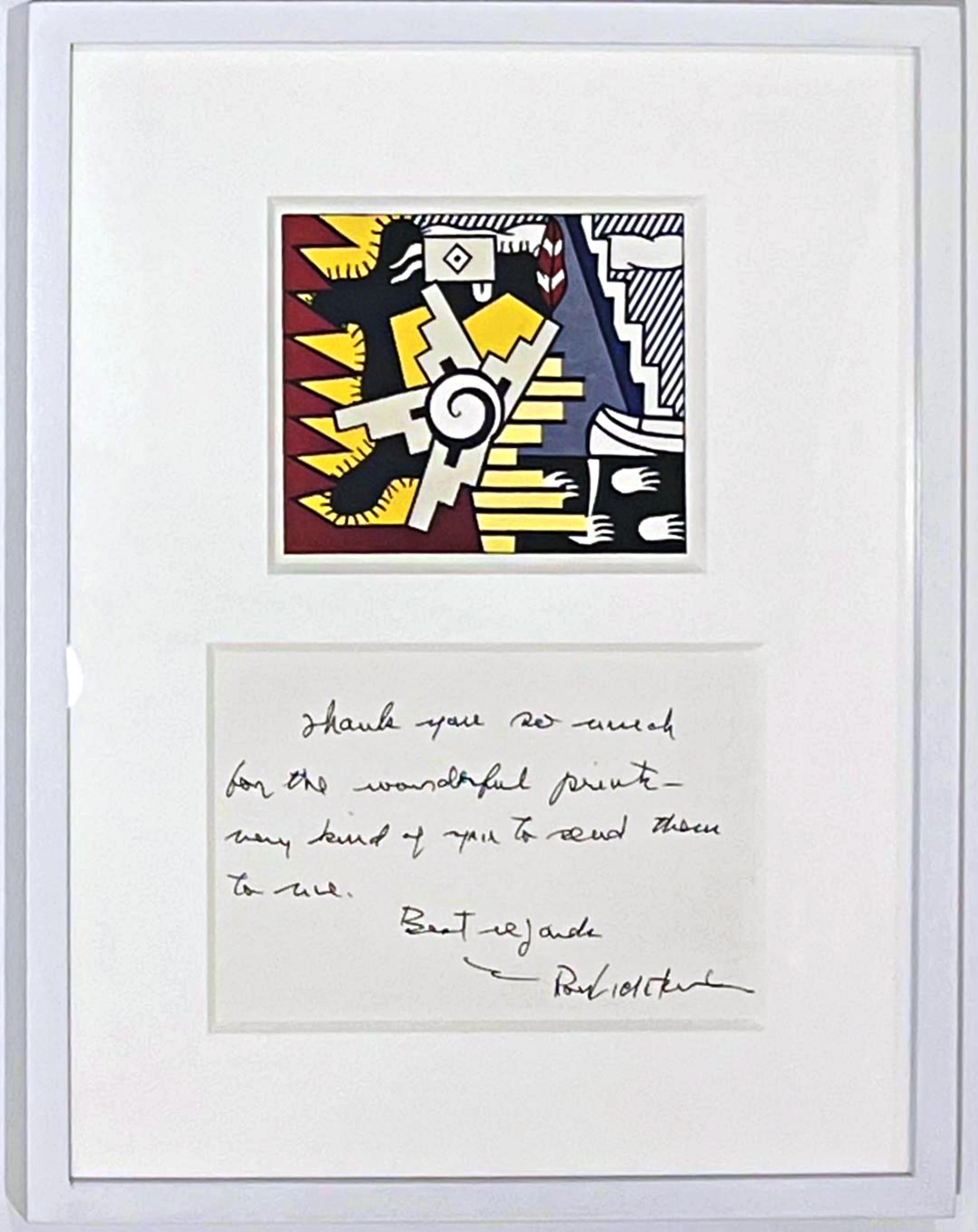 Abstract Print Roy Lichtenstein - Lettre manuscrite sur une carte du thème des Indiens d'Amérique II signée à un caméraman de CBS News