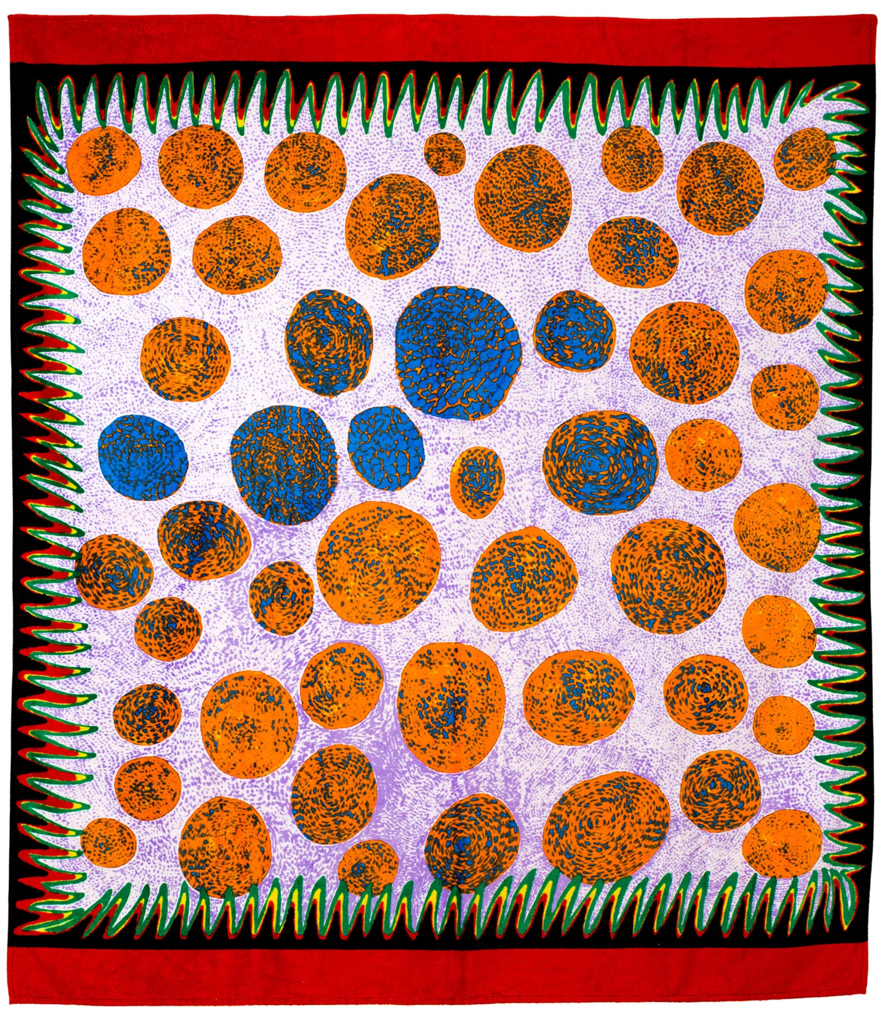 Art Production Fund Limited Edition Beach Towel (NEW in shrinkwrap), 2014
Digital print on brushed cotton beach towel
70 × 60 inches
Edition of 1000
Fabric manufacturer's label to edge ‘Works on Whatever Yayoi Kusama Artwork by Yayoi Kusama 2014’.