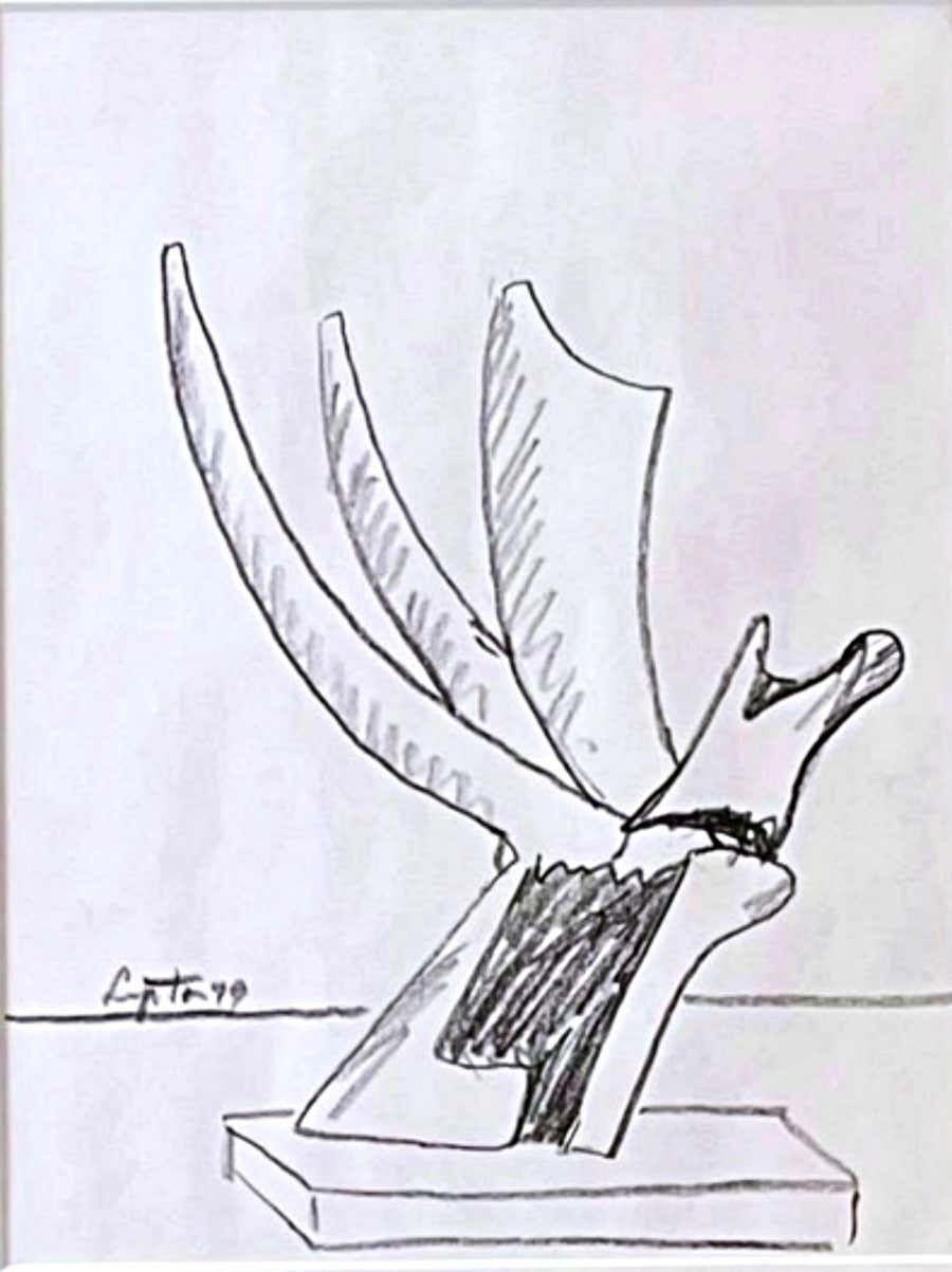 Seymour Lipton, Untitled sculptural study, signed charcoal drawing, framed