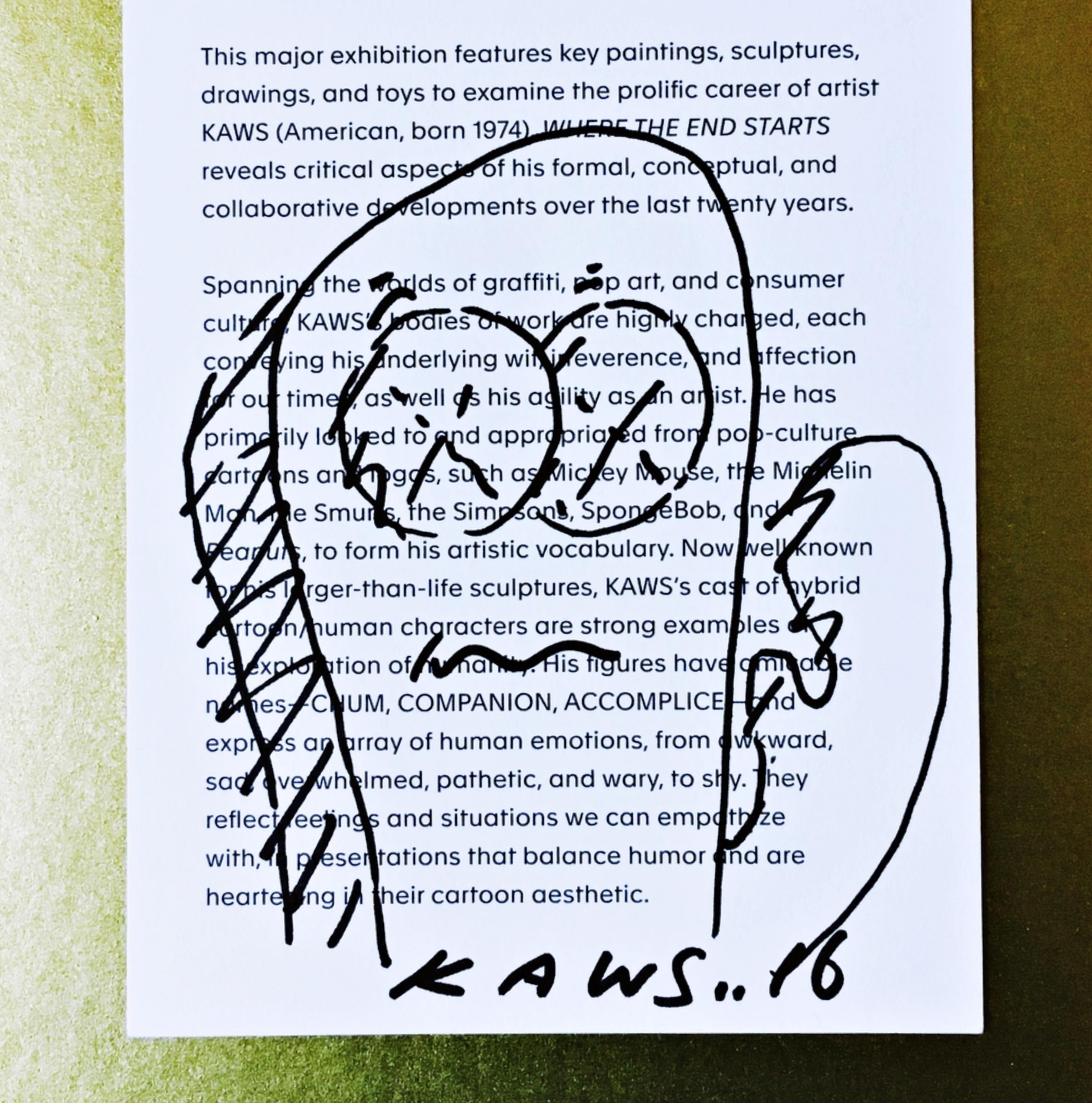 Where the End Starts  (original hand signed drawing created for museum employee) - Art by KAWS