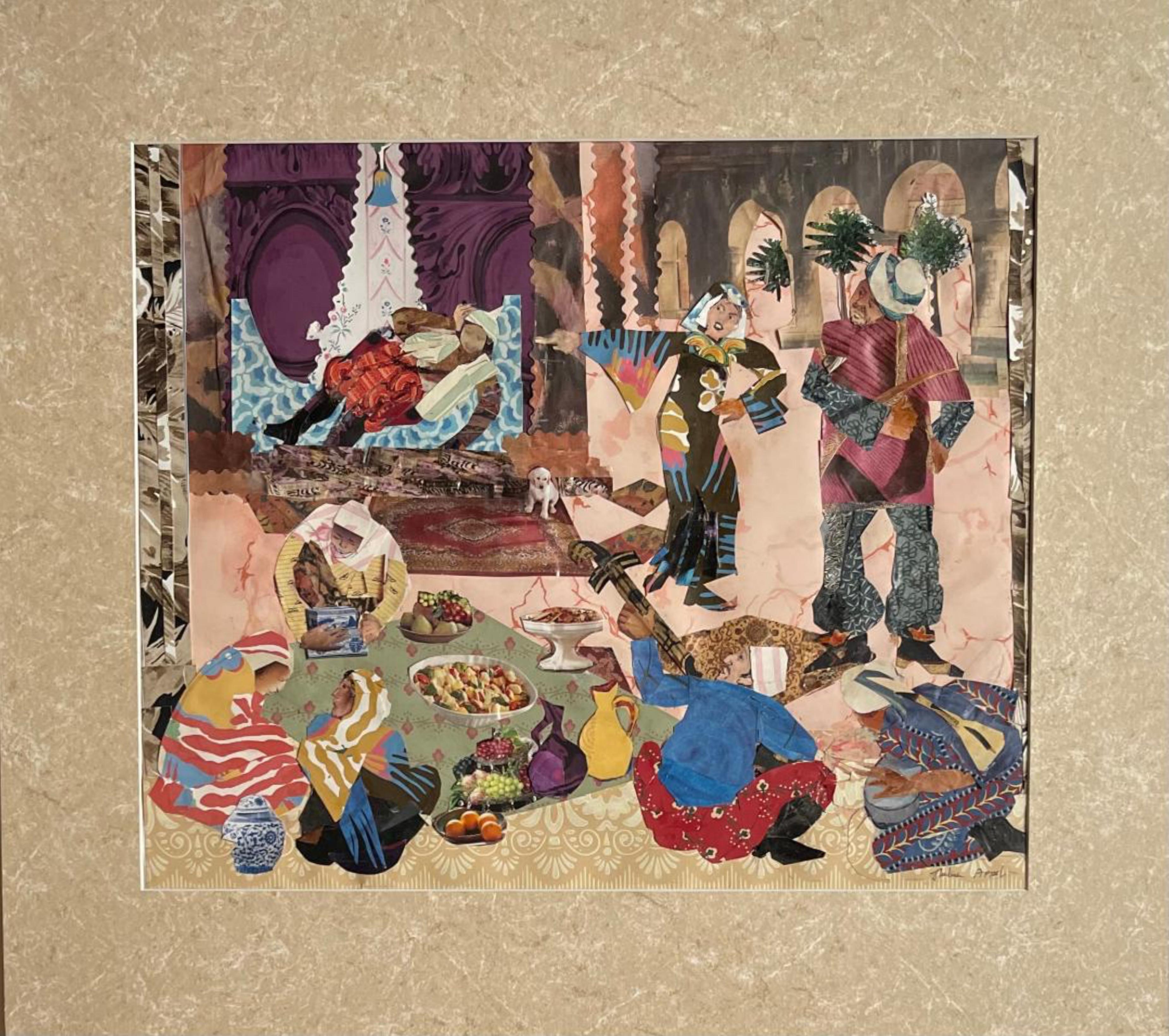 Esthers zweites Bankett (Hamans Verrat aufgedeckt), Purim Collage #14 (Zeitgenössisch), Mixed Media Art, von Thelma Appel