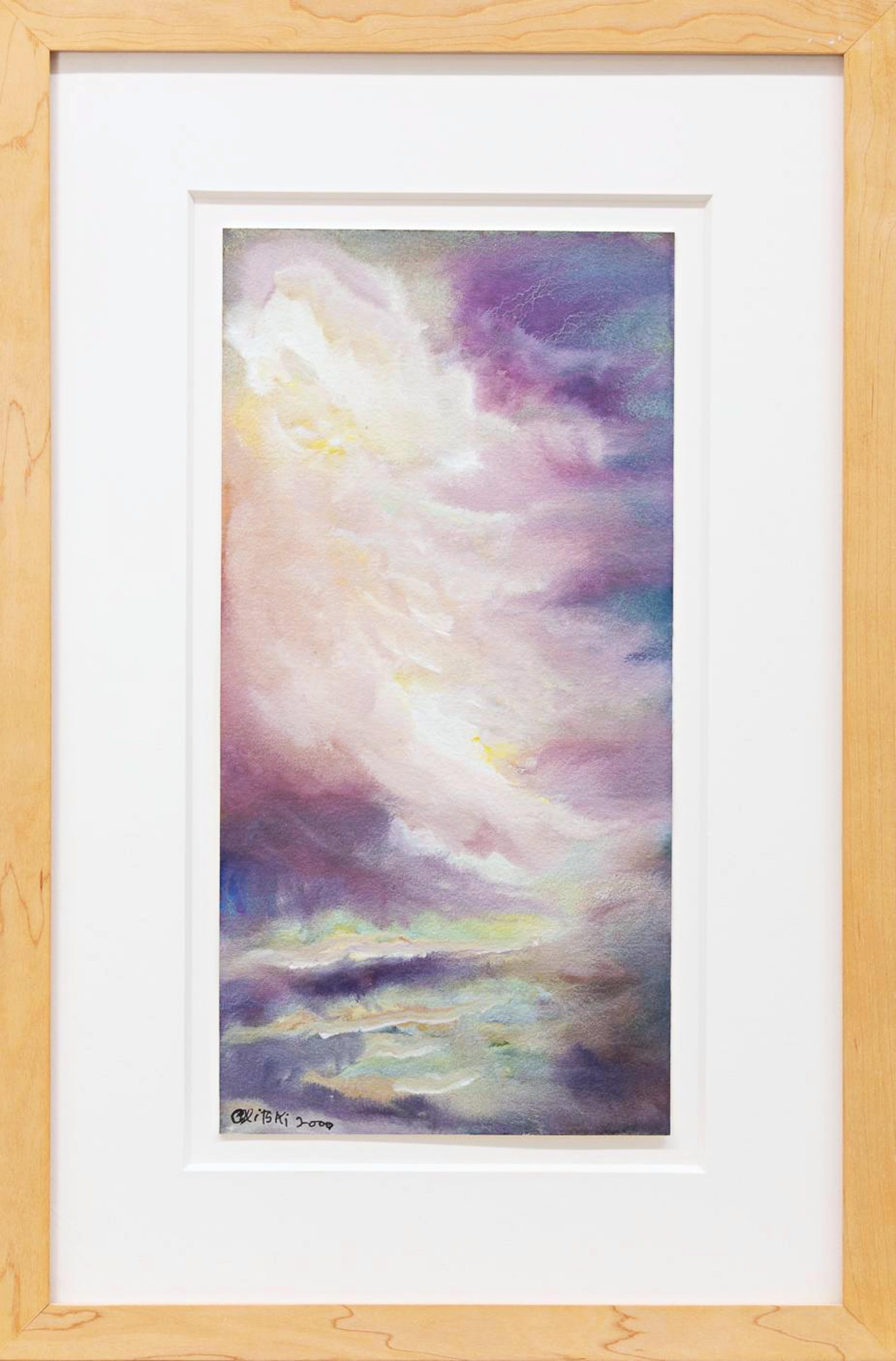 Play of Angels, unique signed watercolor & gouache color field painting Framed