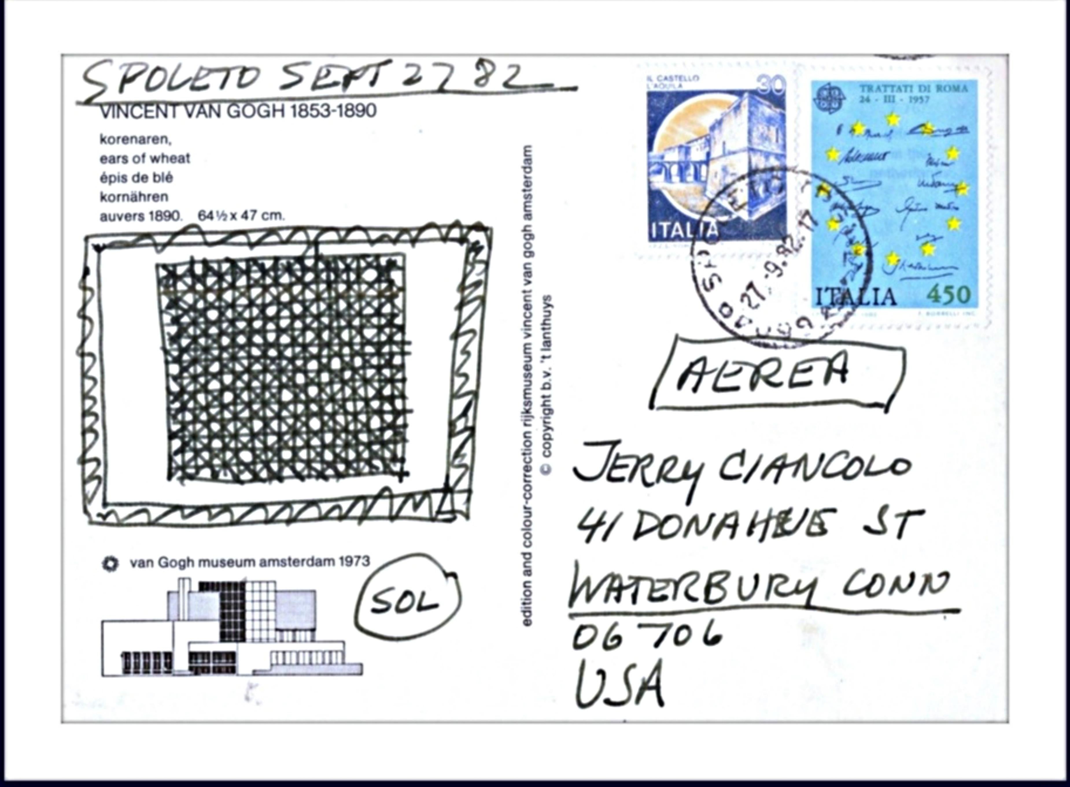 Unique drawing Geometric Abstraction on postcard conceptual art (hand signed) - Art by Sol LeWitt