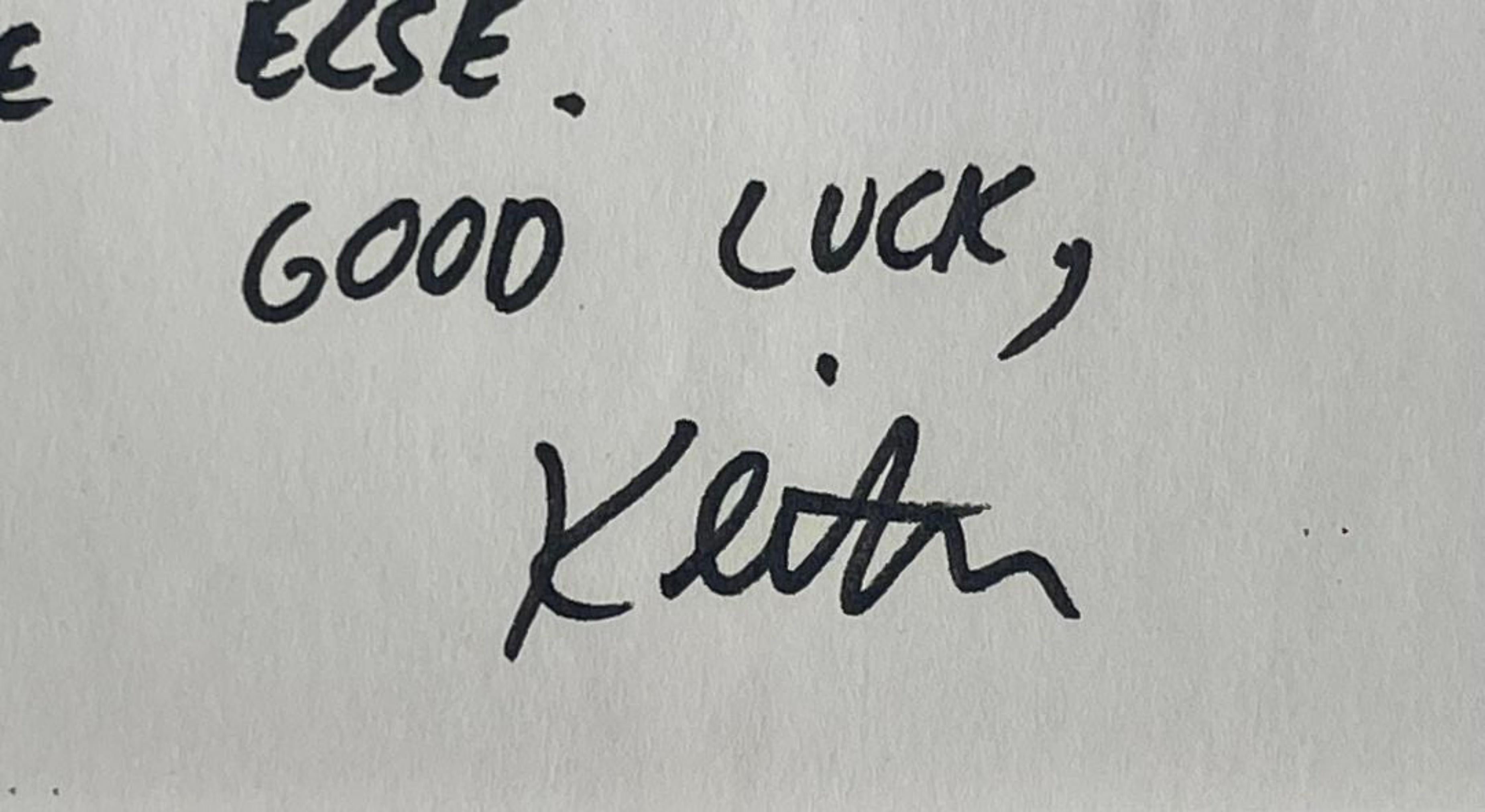KEITH HARING
Lettre à un jeune artiste en herbe, vers 1987
Lettre originale écrite et signée à la main à un jeune artiste, réalisée à l'encre sur le papier à en-tête original de Keith Haring.
Unique en son genre
Signé au recto à l'encre
Cadre