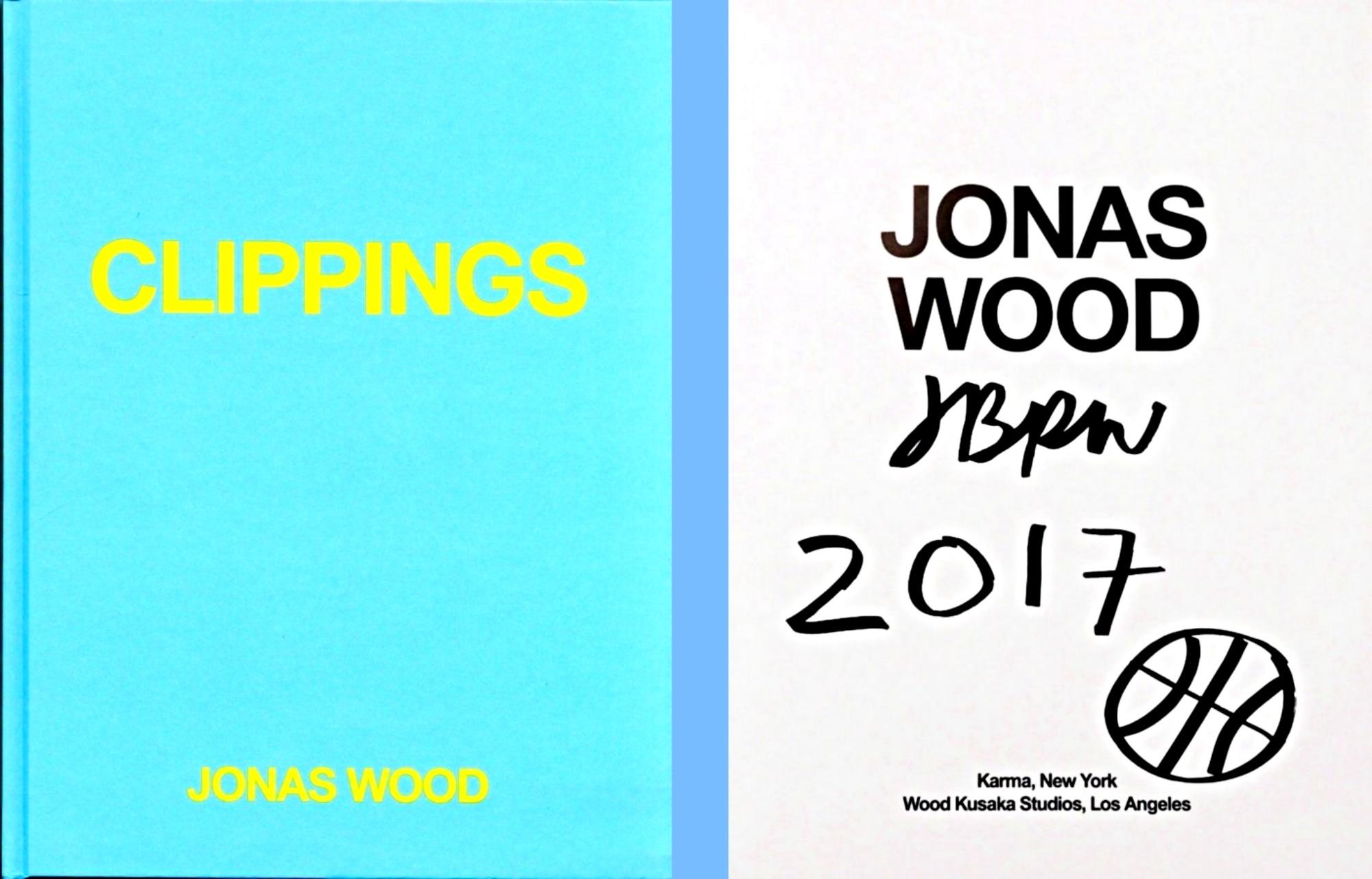 Jonas Wood Interior Print - Clippings: hardback monograph, hand signed with the artist's baseball drawing