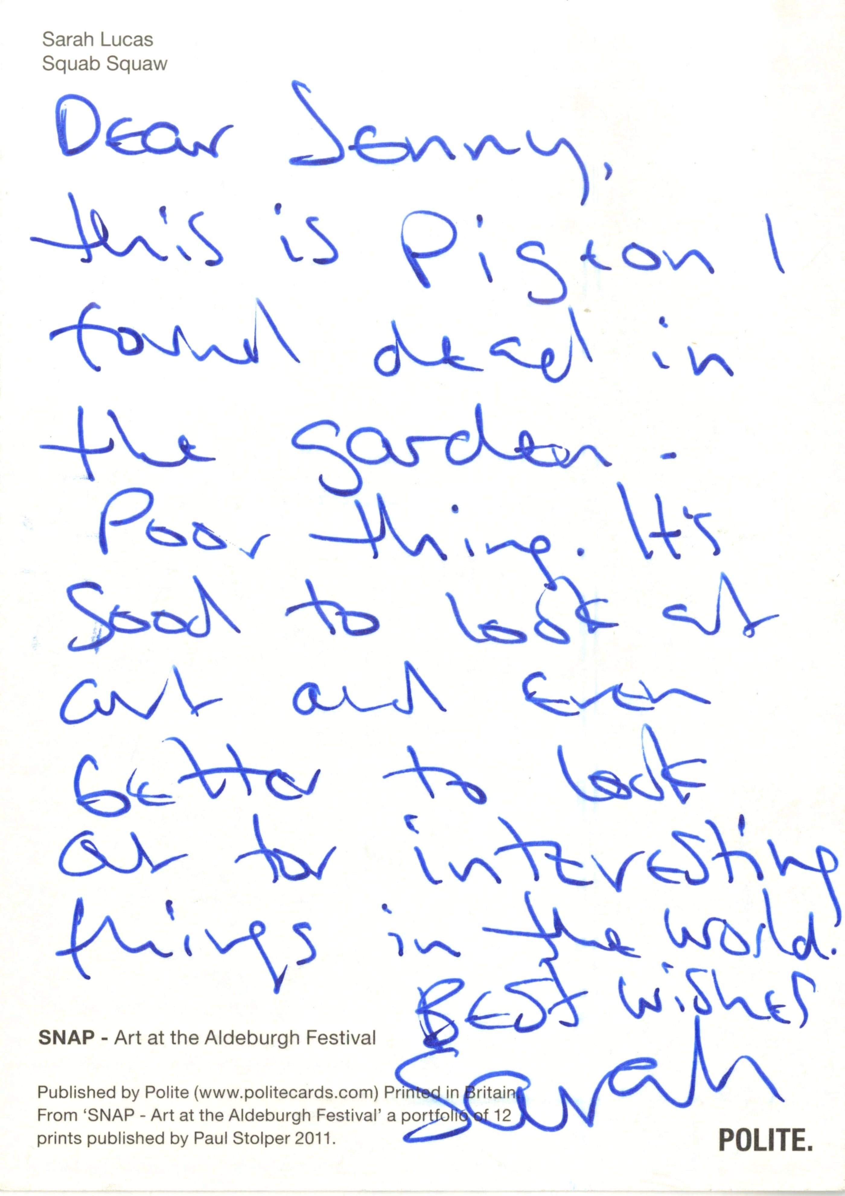 Lettre manuscrite de Sarah Lucas 2