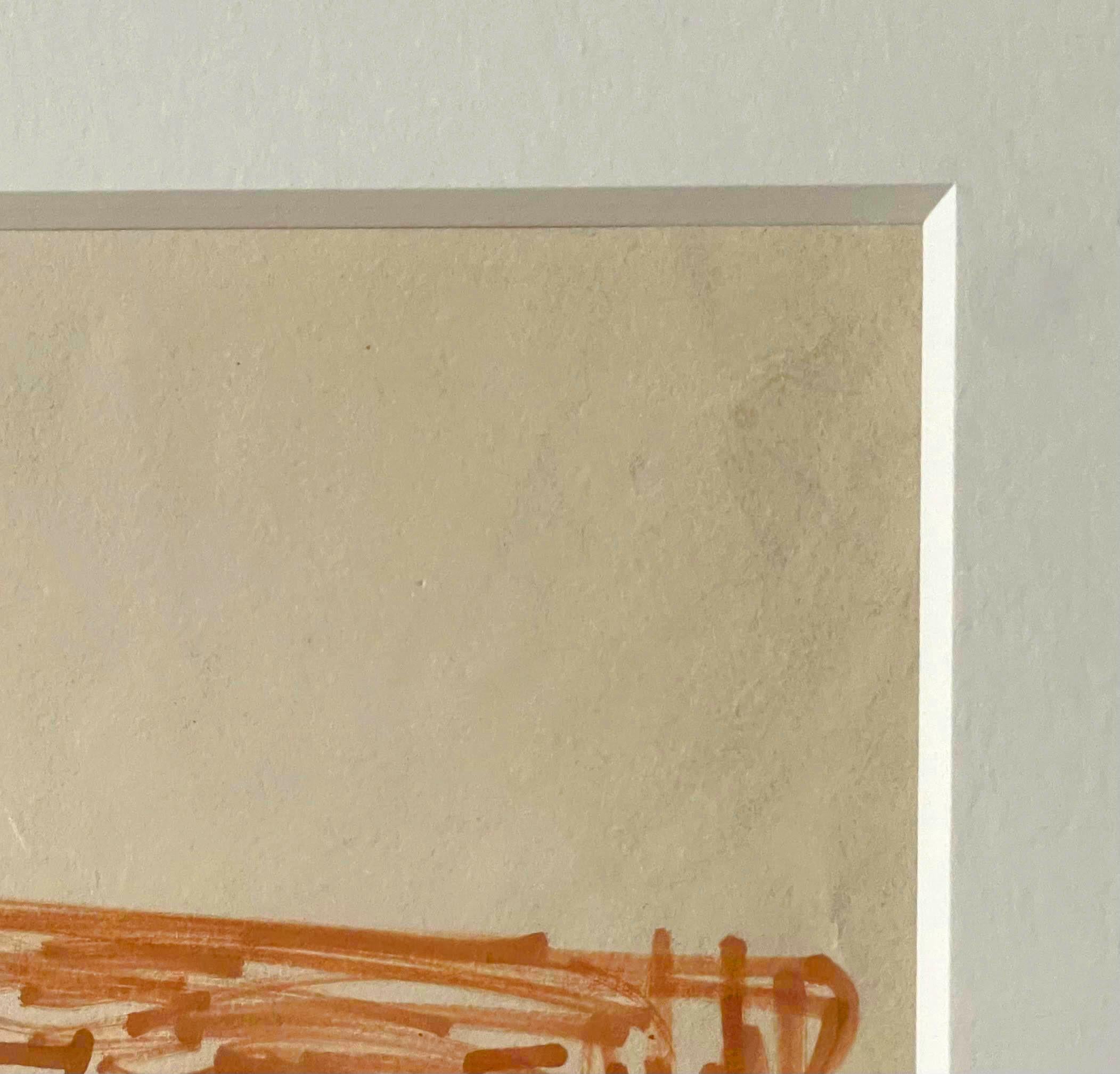 Dorothy Dehner
Abstrakte skulpturale Zeichnung ohne Titel aus der Mitte des Jahrhunderts, 1955
Marker und Graphit auf Papier
Signiert und datiert von Dorothy Dehner mit schwarzem Filzstift auf der Vorderseite
Inklusive Rahmen: Elegant mattiert und