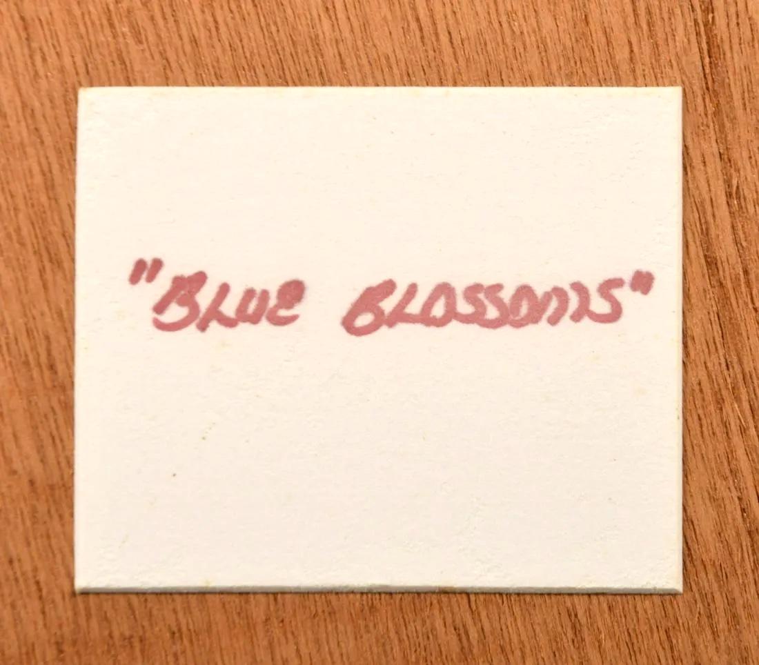 Blue Blossom unique signed work on handmade hand dyed paper ex Tupperware Coll.  For Sale 2