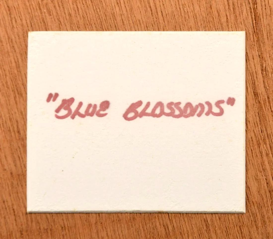 Blue Blossom obra única firmada sobre papel teñido a mano ex Tupperware Coll. en venta 1