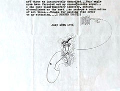 Original (unique) Self portrait drawing, hand signed ink on paper letter, Framed