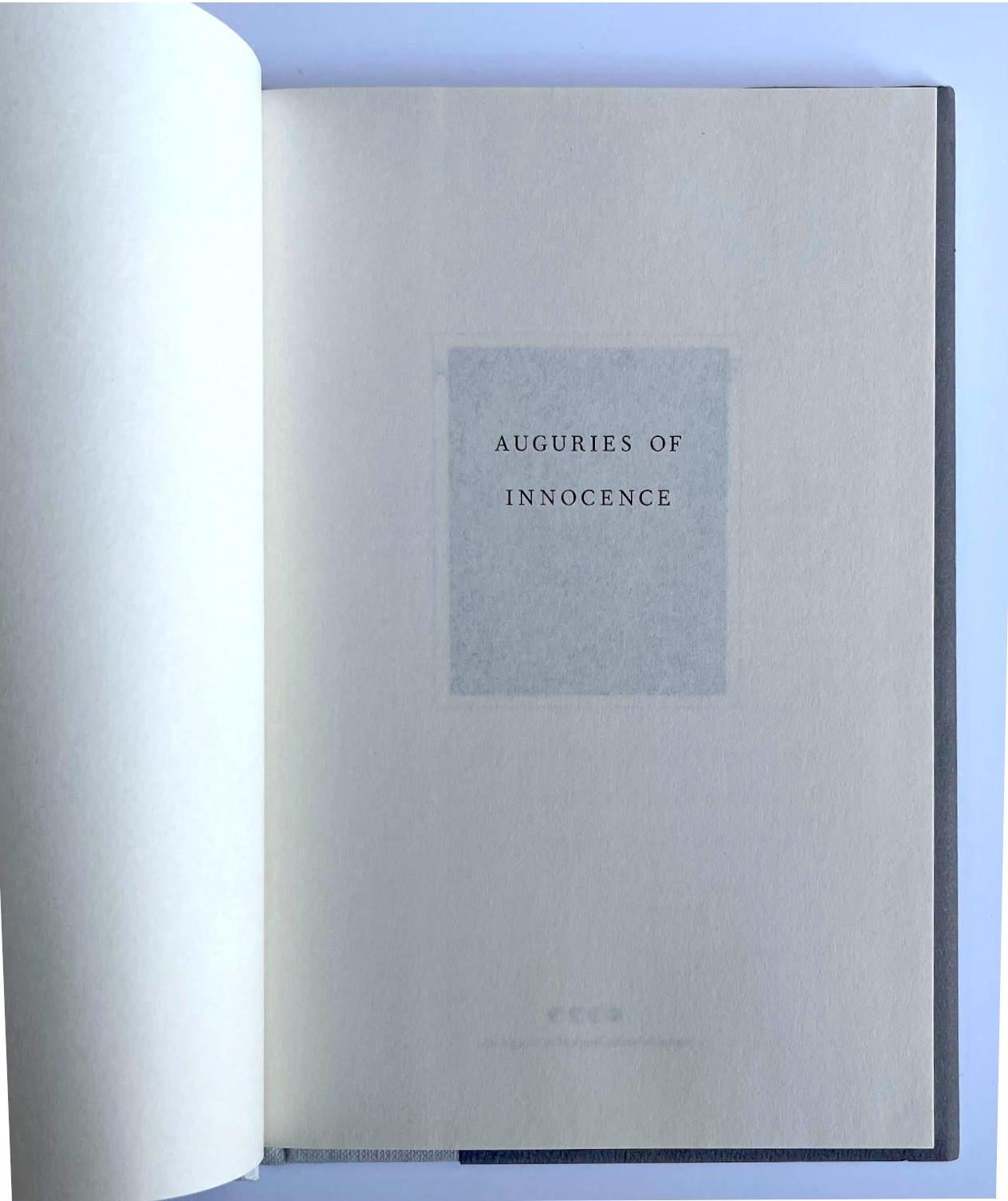 Patti Smith
Auguries of Innocence (livre de poésie signé à la main), 2005
Monographie reliée (signée à la main par Patti Smith sur la première page de garde)
Signé à la main par Patti Smith sur la première page de garde.
8 1/2 × 5 1/4 × 1/2