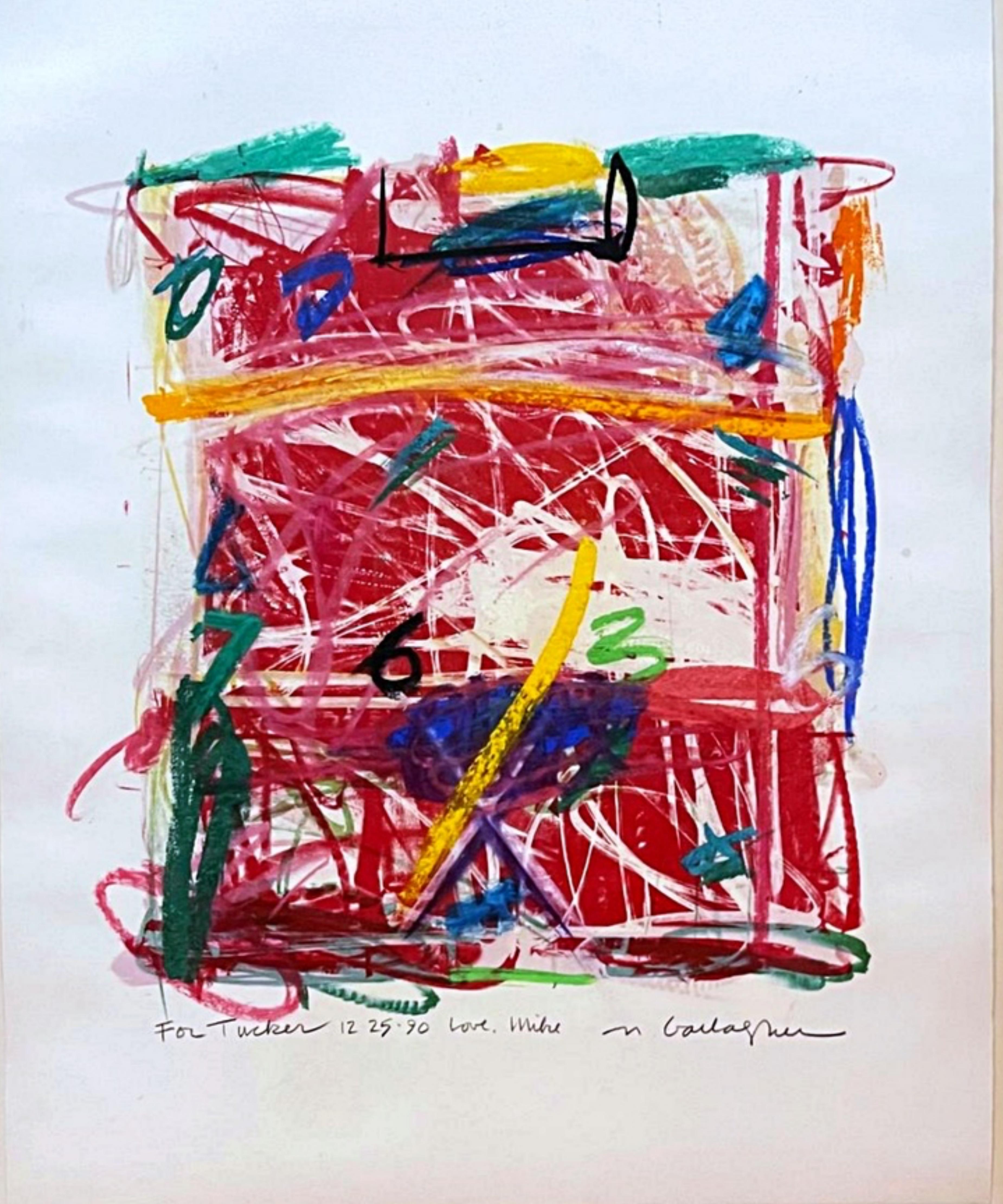Michael Gallagher Abstract Drawing - Untitled Abstract Expressionist painting (inscribed & hand signed twice)