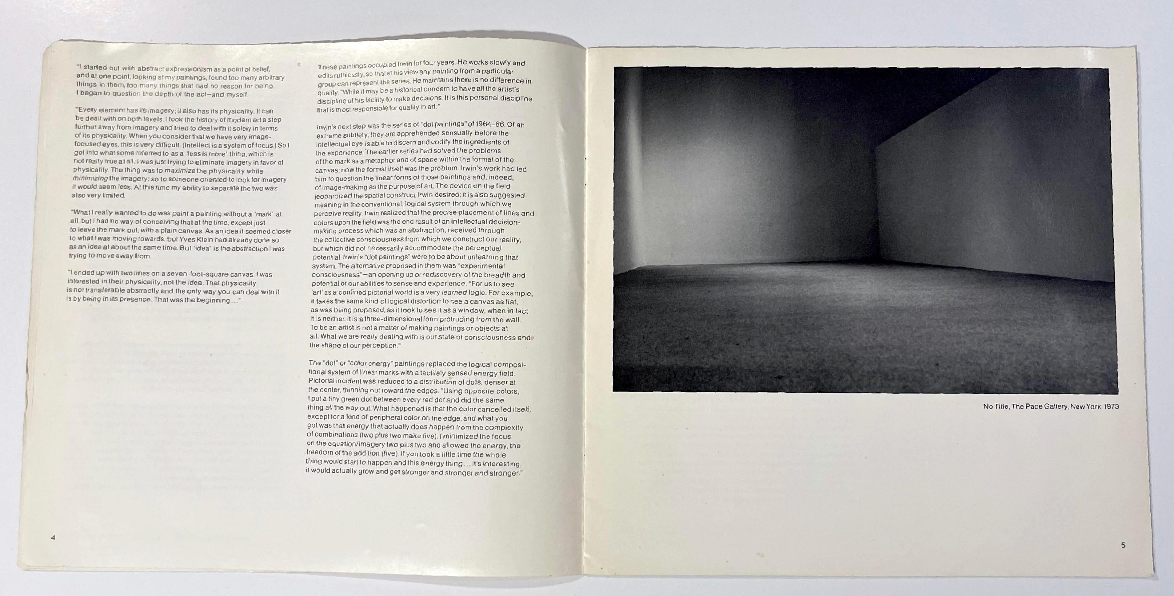 Robert Irwin Robert Irwin 70s MOCA Chicago exhibition catalogue (Hand