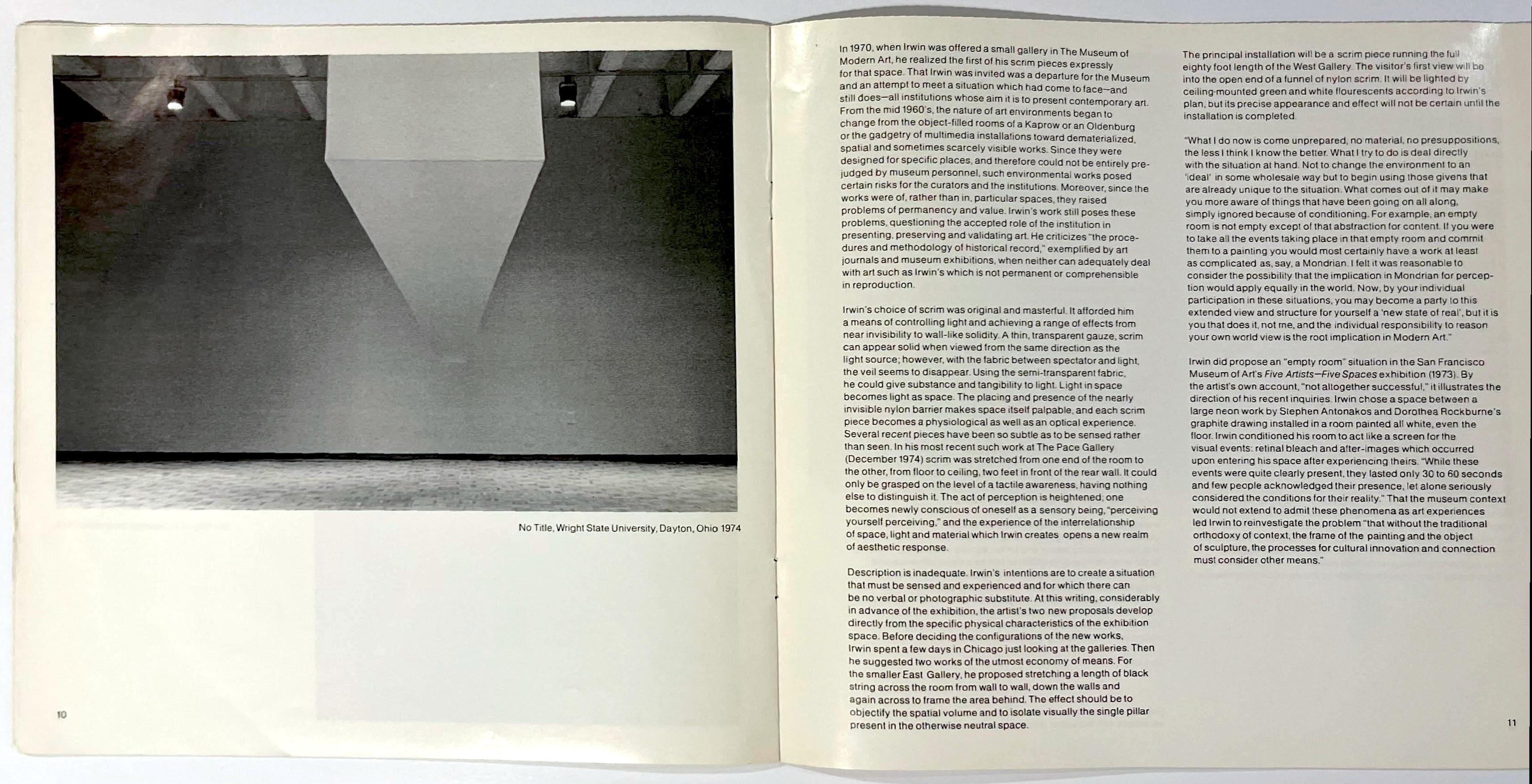 Robert Irwin Robert Irwin 70s MOCA Chicago exhibition catalogue (Hand