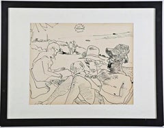 Red Grooms, Unique drawing of Provincetown Mass. beach, Pop Art Signed, framed