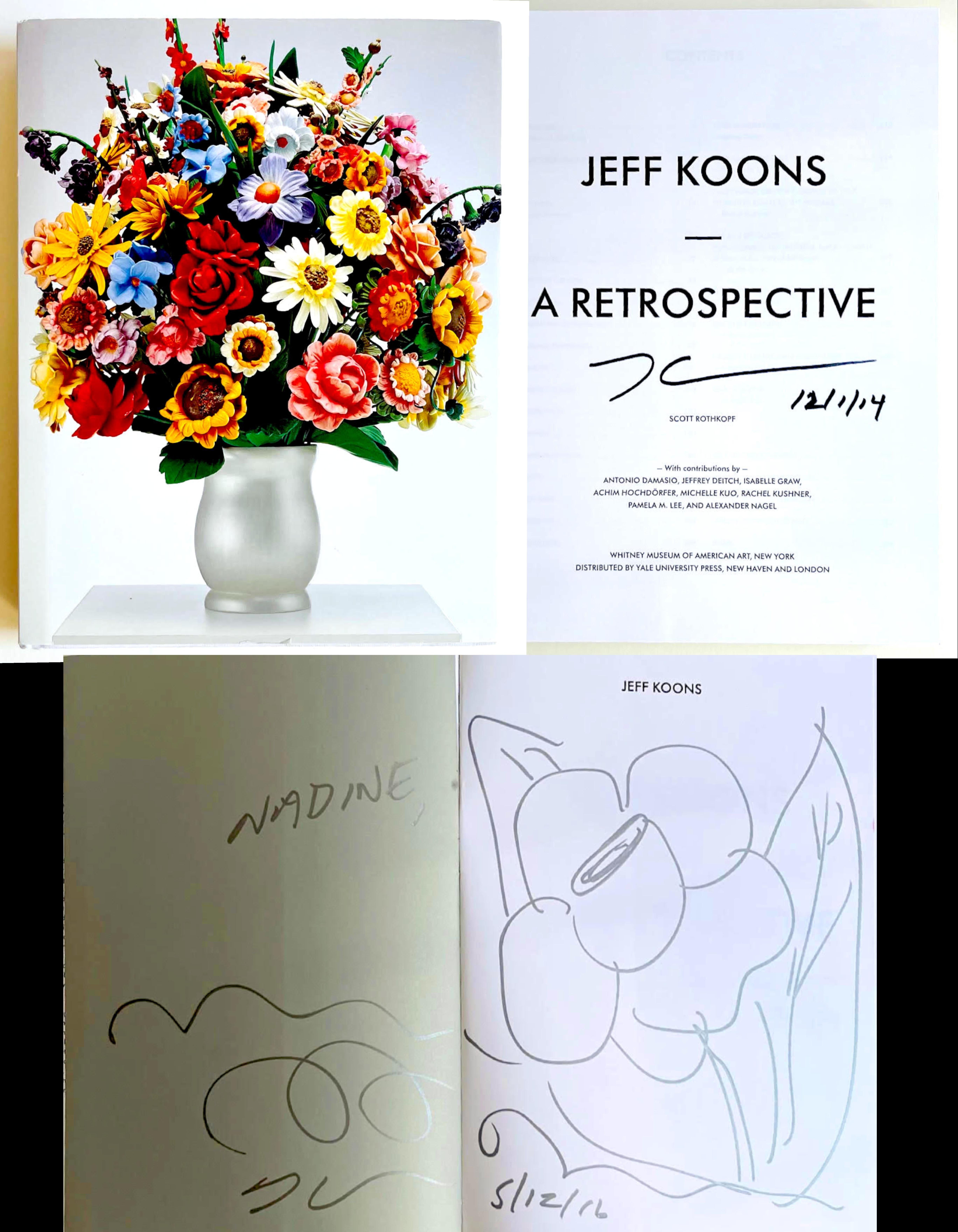 Original Flower Drawing inscribed signed twice bound in Whitney Museum monograph - Art by Jeff Koons