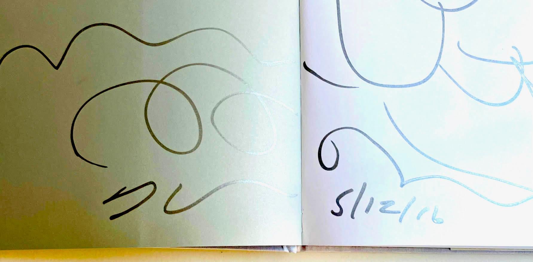Disegno originale di fiori con dedica e firma, rilegato due volte nella monografia del Whitney Museum. - Still-Life Grigio di Jeff Koons
