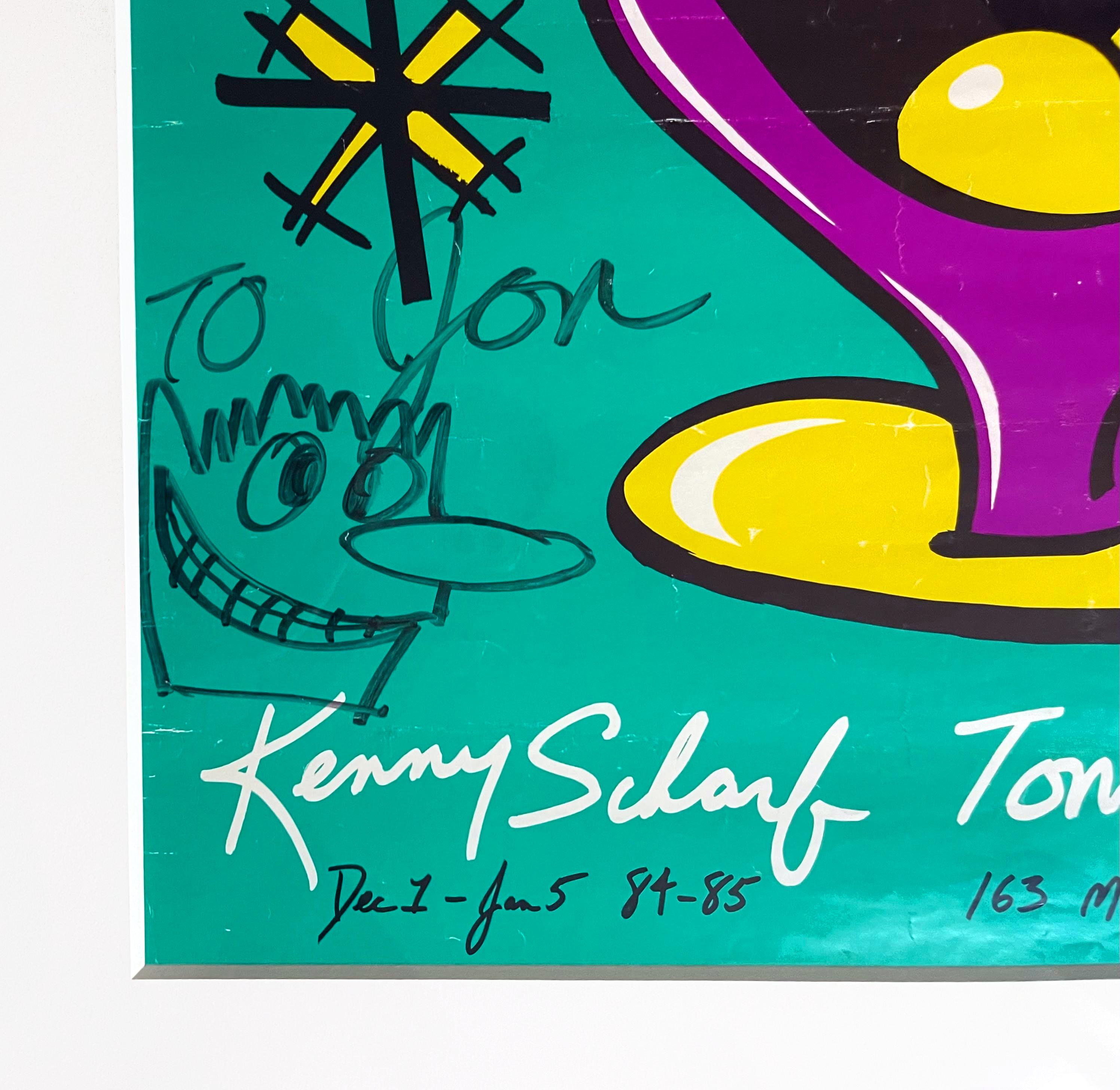 Unique drawing on Tony Shafrazi poster, signed & inscribed to Warhol's boyfriend - Art by Kenny Scharf